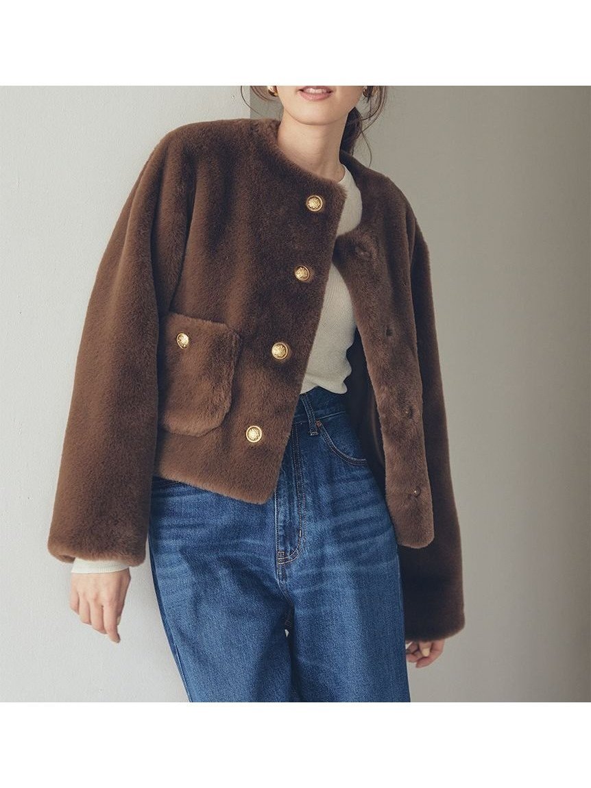 【ミラオーウェン/Mila Owen】の金釦クロップドファージャケット インテリア・キッズ・メンズ・レディースファッション・服の通販 founy(ファニー) 　ファッション　Fashion　レディースファッション　Fashion for Women　アウター　Coat / Outerwear Collection　レディースジャケット・軽アウター　Jackets　クロップド　Cropped, Short Length　コンパクト　Compact, Small Size　軽量　Lightweight, Ultra Light　ジャケット　Jacket, Outerwear　スタイリッシュ　Stylish, Fashionable　スマート　Smart, Elegant　デニム　Denim, Jeans Material　トレンド　Trend, Trending Now　人気　Popular, Best Seller　バランス　Balance, Style Balance　ボトム　Bottoms, Lower Wear　モダン　Modern, Contemporary　エレガント 上品　Elegant　BRW[058]|ID: prp329100004744184 ipo3291000000034403571