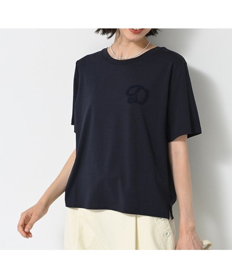 【デッサン/Dessin】の【洗える】チュール刺繍Tシャツ インテリア・キッズ・メンズ・レディースファッション・服の通販 founy(ファニー) 　ファッション　Fashion　レディースファッション　Fashion for Women　トップス・カットソー　Cut & Sew Tops　シャツ・ブラウス・オフィスカジュアル　Elegant Blouses & Button-Ups　ロングTシャツ・Tシャツ　Longline T-Shirts & Tees　おすすめ　Recommended / Our Picks　インナー　Innerwear　スマート　Smart, Elegant　チュール　Tulip, Tulip Motif　フレア　Flare, Flared　ワイド　Wide, Wide Fit　洗える　Machine Washable　ネイビー|ID: prp329100004744203 ipo3291000000034288476