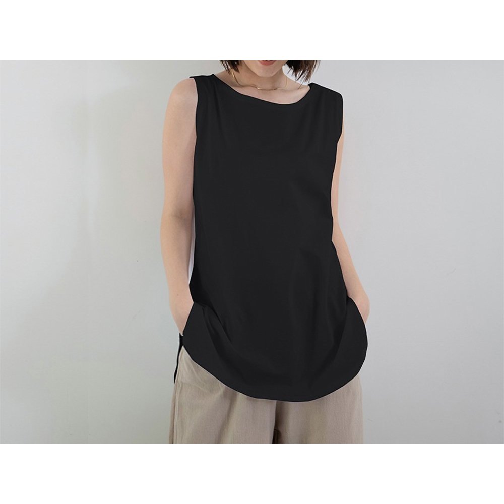 【ミニミニストア/miniministore】のロングタンクトップ サイドスリット 無地 インテリア・キッズ・メンズ・レディースファッション・服の通販 founy(ファニー) 　ファッション　Fashion　レディースファッション　Fashion for Women　インナー　Innerwear　シンプル　Simple, Minimal　スリット　Slit, Slit Detail　タンク　Tank Top, Sleeveless Top　ロング　Long, Long-Length　人気　Popular, Best Seller　冬　Winter / This Winter　夏　Summer　無地　Plain, Solid Color　ブラック|ID: prp329100004744232 ipo3291000000034288891