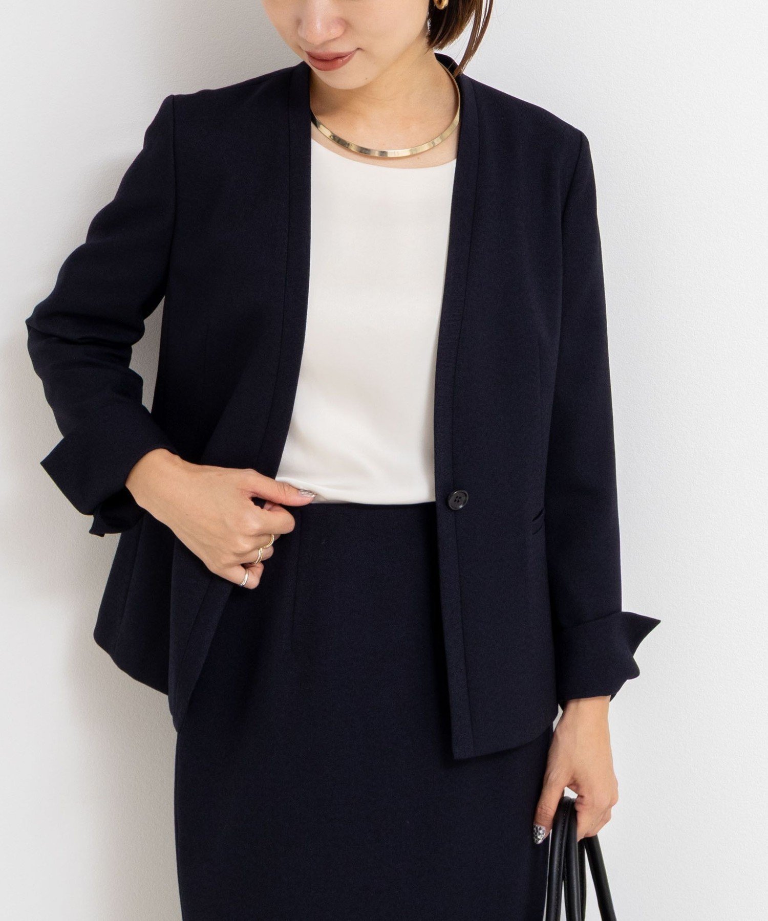 【ノーリーズ/NOLLEY'S】の《セットアップ対応》ウォッシャブルウール調ノーカラージャケット インテリア・キッズ・メンズ・レディースファッション・服の通販 founy(ファニー) ファッション Fashion レディースファッション Fashion for Women アウター Coat / Outerwear Collection レディースジャケット・軽アウター Jackets ノーカラージャケット / シンプル上品コーデ Collarless Jackets ジャケット Jacket, Outerwear ストレッチ Stretch, Stretchy Fabric セットアップ Set-Up, Coordinated Outfit タイトスカート Pencil Skirt, Tight Skirt トレンド Trend, Trending Now おすすめ Recommended / Our Picks 2025年 2025 2025-2026秋冬・A/W Autumn/Winter 2025–26 AW25–26 ネイビー|ID: prp329100004744248 ipo3291000000034511372