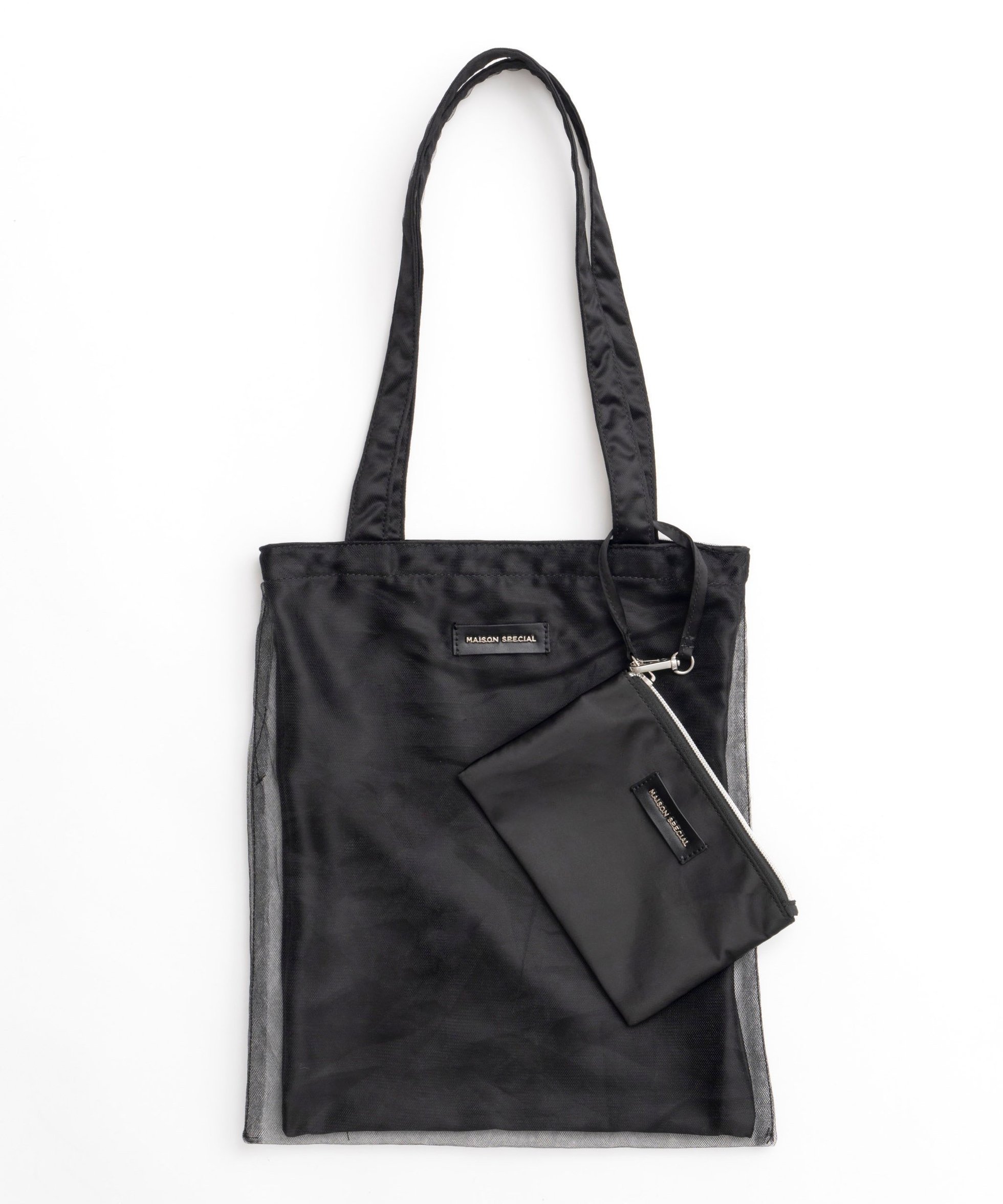 【メゾンスペシャル/MAISON SPECIAL】のTulle Combination Tote Bag インテリア・キッズ・メンズ・レディースファッション・服の通販 founy(ファニー) 　ファッション　Fashion　レディースファッション　Fashion for Women　バッグ　Bags　コンビ　Combo, Combination Style　シンプル　Simple, Minimal　チュール　Tulip, Tulip Motif　ドット　Polka Dot, Dot Pattern　ポーチ　Pouch, Small Case　BLK|ID: prp329100004744309 ipo3291000000034601491