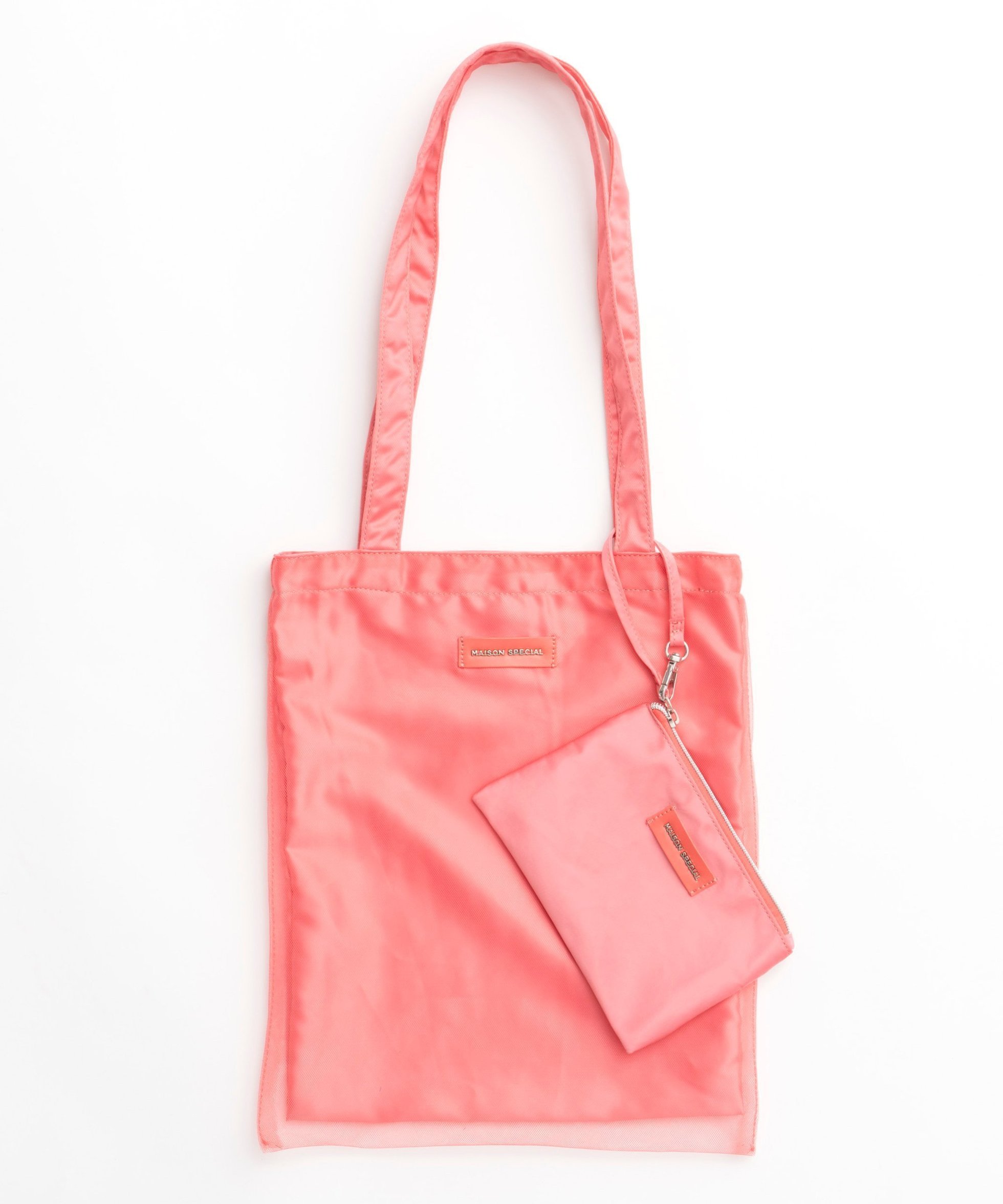 【メゾンスペシャル/MAISON SPECIAL】のTulle Combination Tote Bag インテリア・キッズ・メンズ・レディースファッション・服の通販 founy(ファニー) 　ファッション　Fashion　レディースファッション　Fashion for Women　バッグ　Bags　コンビ　Combo, Combination Style　シンプル　Simple, Minimal　チュール　Tulip, Tulip Motif　ドット　Polka Dot, Dot Pattern　ポーチ　Pouch, Small Case　PNK|ID: prp329100004744309 ipo3291000000034601493