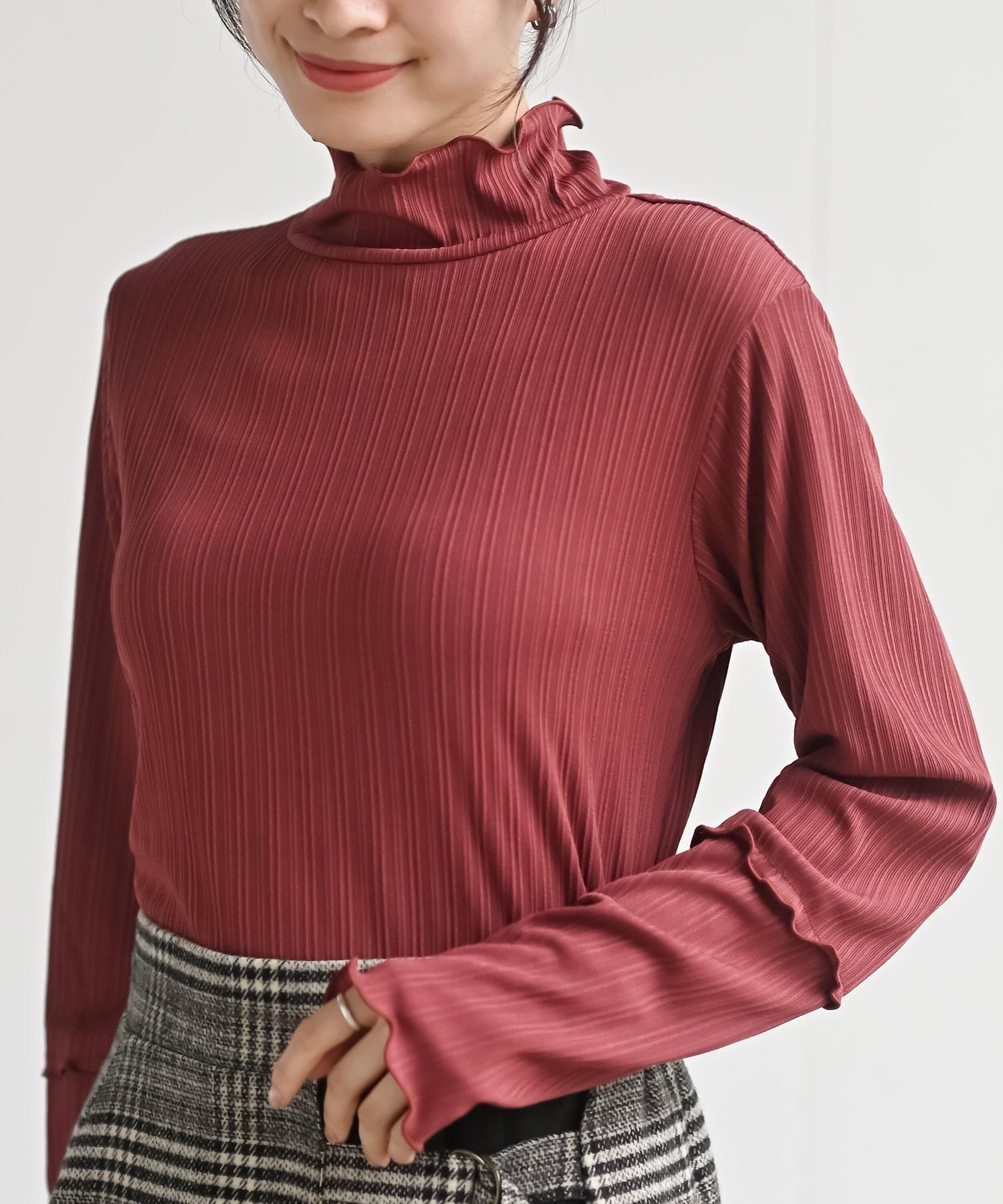 【アールピーエス/rps】の光沢テレコハイネックカットソー インテリア・キッズ・メンズ・レディースファッション・服の通販 founy(ファニー) ファッション Fashion レディースファッション Fashion for Women トップス・カットソー Cut & Sew Tops カットソー・ベーシックTシャツ Cut-and-Sewn Tops / Stretch Tees & Basics カットソー Cut and Sewn Top フリル Frill, Ruffle オレンジレッド|ID: prp329100004744403 ipo3291000000034561521