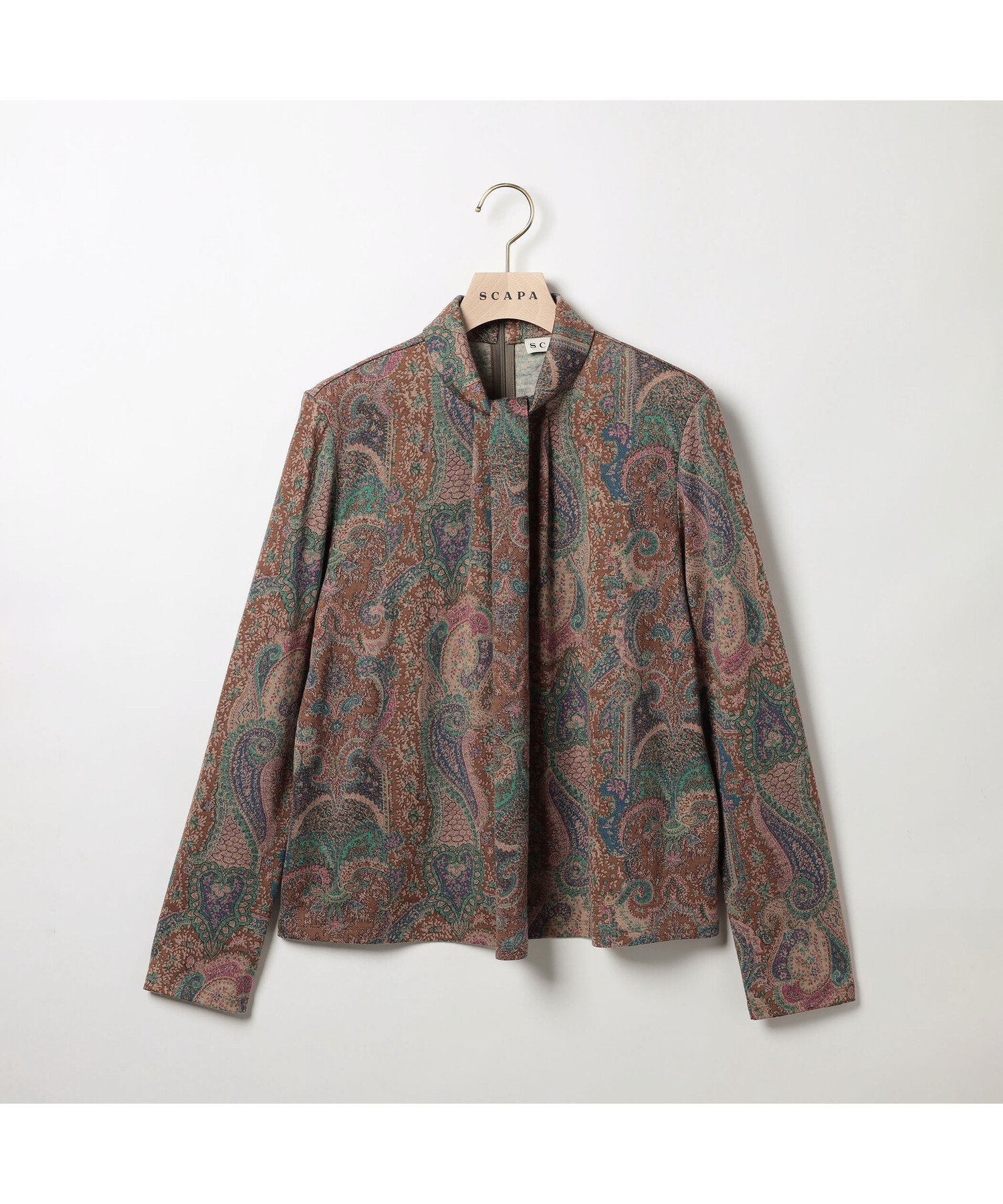 【スキャパ/SCAPA】のウ ゙ィンテージジャージカットソー インテリア・キッズ・メンズ・レディースファッション・服の通販 founy(ファニー) 　ファッション　Fashion　レディースファッション　Fashion for Women　トップス・カットソー　Cut & Sew Tops　カットソー・ベーシックTシャツ　Cut-and-Sewn Tops / Stretch Tees & Basics　おすすめ　Recommended / Our Picks　エレガント 上品　Elegant　オリエンタル　Oriental Pattern　カットソー　Cut and Sewn Top　ジャケット　Jacket, Outerwear　バランス　Balance, Style Balance　ペイズリー　Paisley, Ethnic Pattern　ダークブラウン|ID: prp329100004744448 ipo3291000000034292132