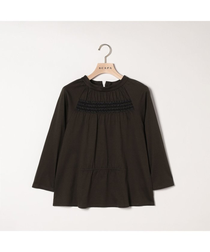 【スキャパ/SCAPA】のシルケットテンジク長袖カットソー インテリア・キッズ・メンズ・レディースファッション・服の通販 founy(ファニー) https://founy.com/ ファッション Fashion レディースファッション Fashion for Women トップス・カットソー Cut & Sew Tops カットソー・ベーシックTシャツ Cut-and-Sewn Tops / Stretch Tees & Basics カットソー Cut and Sewn Top シャーリング Shirring, Ruched シルケット Silket, Silky Cotton スタンド Stand Collar, Upright Stand フェミニン Feminine, Girly フレア Flare, Flared フロント Front, Front Design ボトム Bottoms, Lower Wear 長袖 Long Sleeve, Full Sleeve |ID: prp329100004744449 ipo3291000000034382641