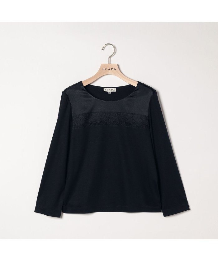 【スキャパ/SCAPA】のレースコンビジャージ長袖カットソー インテリア・キッズ・メンズ・レディースファッション・服の通販 founy(ファニー) https://founy.com/ ファッション Fashion レディースファッション Fashion for Women トップス・カットソー Cut & Sew Tops カットソー・ベーシックTシャツ Cut-and-Sewn Tops / Stretch Tees & Basics エレガント 上品 Elegant カットソー Cut and Sewn Top シンプル Simple, Minimal スタイリッシュ Stylish, Fashionable フロント Front, Front Design ボトム Bottoms, Lower Wear ミックス Mix, Mixed Style レース Lace, Lace Fabric 長袖 Long Sleeve, Full Sleeve |ID: prp329100004744450 ipo3291000000034292156
