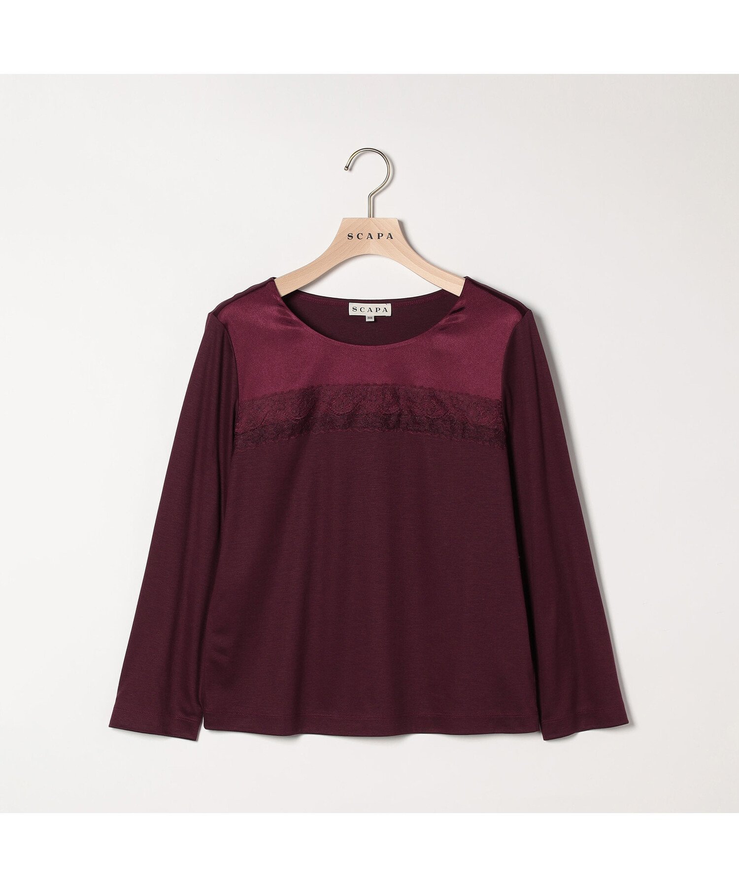 【スキャパ/SCAPA】のレースコンビジャージ長袖カットソー インテリア・キッズ・メンズ・レディースファッション・服の通販 founy(ファニー)  ファッション Fashion レディースファッション Fashion for Women トップス・カットソー Cut & Sew Tops カットソー・ベーシックTシャツ Cut-and-Sewn Tops / Stretch Tees & Basics エレガント 上品 Elegant カットソー Cut and Sewn Top シンプル Simple, Minimal スタイリッシュ Stylish, Fashionable フロント Front, Front Design ボトム Bottoms, Lower Wear ミックス Mix, Mixed Style レース Lace, Lace Fabric 長袖 Long Sleeve, Full Sleeve レッド|ID: prp329100004744450 ipo3291000000034292163