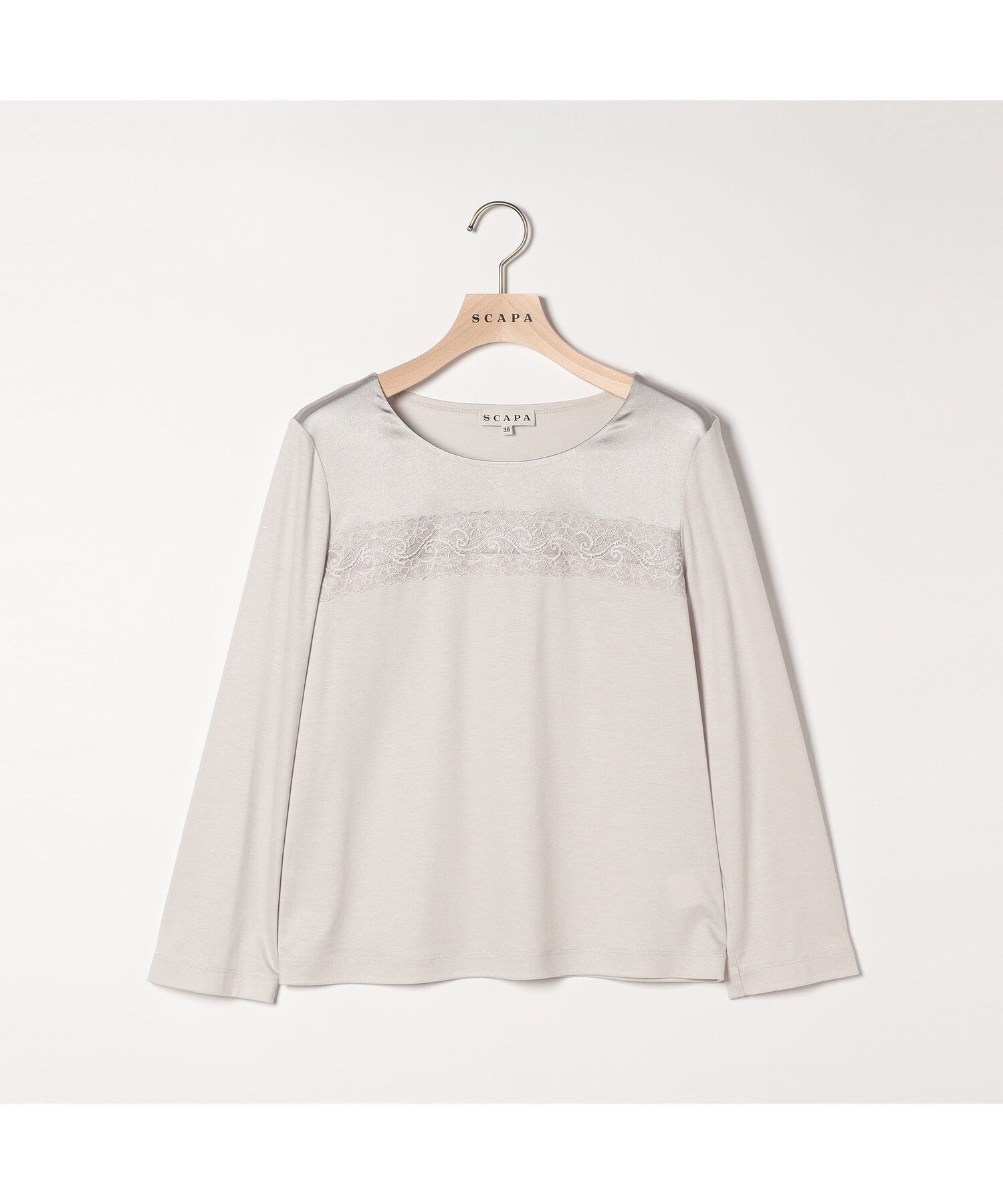 【スキャパ/SCAPA】のレースコンビジャージ長袖カットソー インテリア・キッズ・メンズ・レディースファッション・服の通販 founy(ファニー)  ファッション Fashion レディースファッション Fashion for Women トップス・カットソー Cut & Sew Tops カットソー・ベーシックTシャツ Cut-and-Sewn Tops / Stretch Tees & Basics エレガント 上品 Elegant カットソー Cut and Sewn Top シンプル Simple, Minimal スタイリッシュ Stylish, Fashionable フロント Front, Front Design ボトム Bottoms, Lower Wear ミックス Mix, Mixed Style レース Lace, Lace Fabric 長袖 Long Sleeve, Full Sleeve グレー|ID: prp329100004744450 ipo3291000000034292166