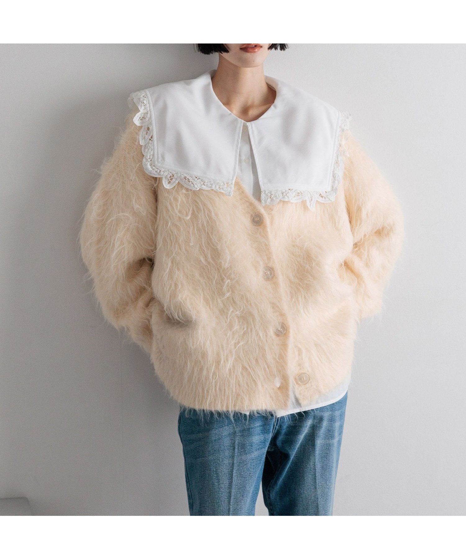 【ローリーズファーム/LOWRYS FARM】のシャギーロングVカーディガン インテリア・キッズ・メンズ・レディースファッション・服の通販 founy(ファニー) 　ファッション　Fashion　レディースファッション　Fashion for Women　トップス・カットソー　Cut & Sew Tops　カーディガン・羽織り　Layered Style Cardigans　カーディガン　Cardigan, Knitwear　サテン　Satin, Glossy Fabric　シンプル　Simple, Minimal　デニム　Denim, Jeans Material　ボトム　Bottoms, Lower Wear　今季　This Season, Current Season　定番　Standard, Basic Item　アイボリー08|ID: prp329100004744479 ipo3291000000034609981