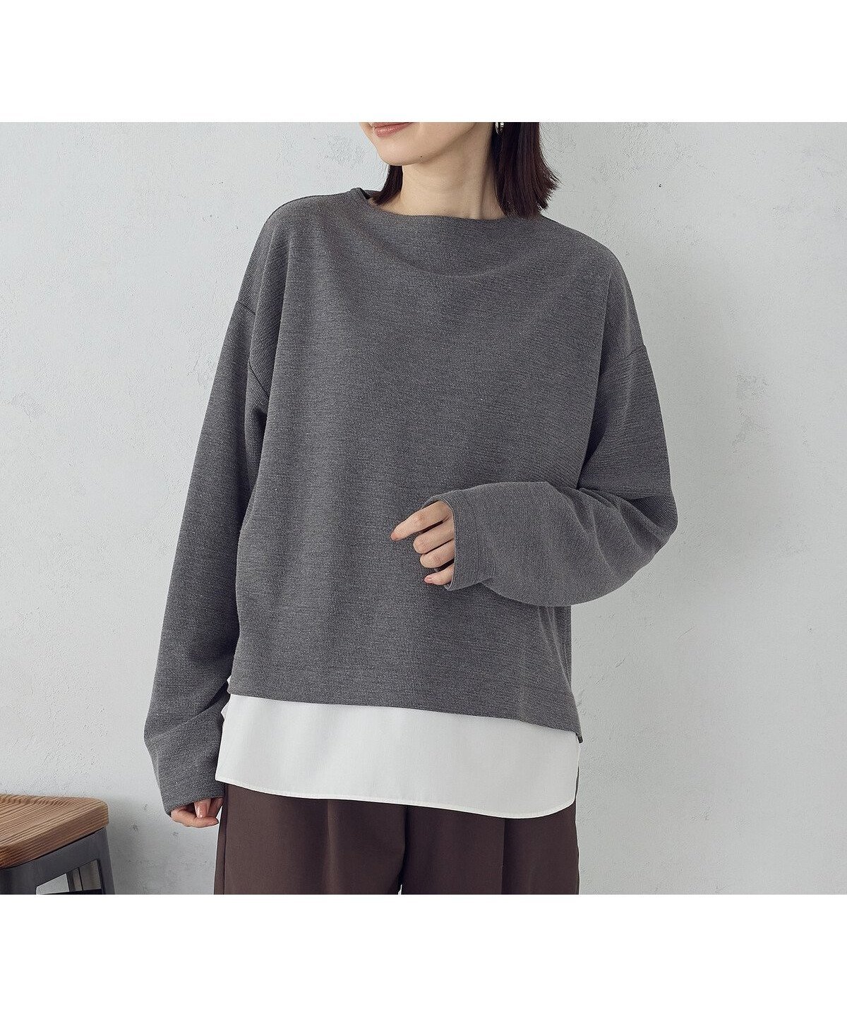 【コムサイズム/COMME CA ISM】の【セットアイテム】ボトルネックカットソー+タンクトップ インテリア・キッズ・メンズ・レディースファッション・服の通販 founy(ファニー) 　ファッション　Fashion　レディースファッション　Fashion for Women　トップス・カットソー　Cut & Sew Tops　カットソー・ベーシックTシャツ　Cut-and-Sewn Tops / Stretch Tees & Basics　インナー　Innerwear　コンビ　Combo, Combination Style　スリット　Slit, Slit Detail　タンク　Tank Top, Sleeveless Top　ダブル　Double, Double-Breasted　ドッキング　Docking, Mixed Material　フェイス　Face, Facial Design　ヘムライン　Hemline, Bottom Cut　ボトルネック　Bottle Neck, Mock Neck　ラウンド　Round, Round Neck　エレガント 上品　Elegant　チャコール|ID: prp329100004744795 ipo3291000000034296606
