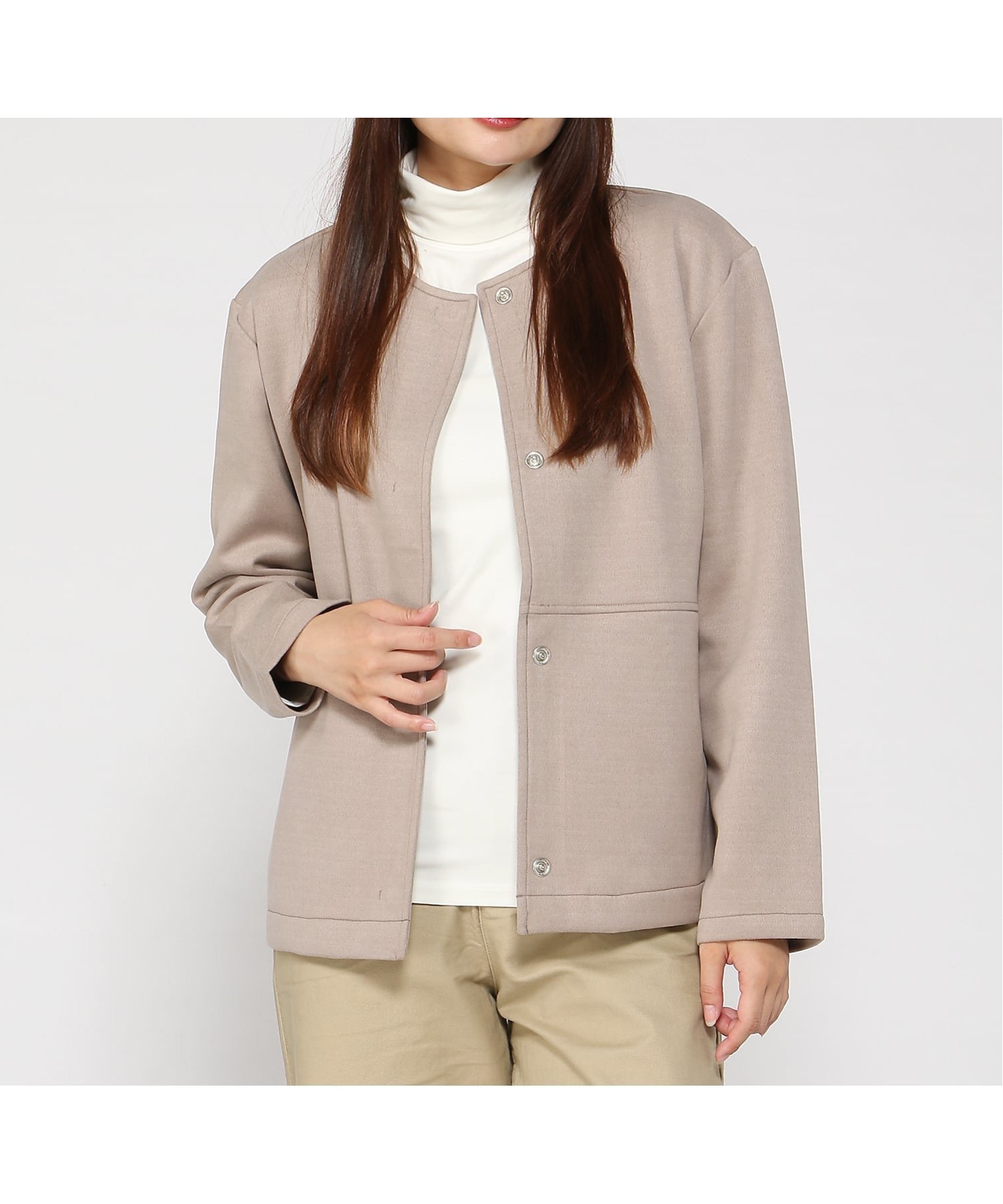 【クロコダイル/CROCODILE】の微起毛素材 ノーカラー ブルゾン インテリア・キッズ・メンズ・レディースファッション・服の通販 founy(ファニー) 　ファッション　Fashion　レディースファッション　Fashion for Women　アウター　Coat / Outerwear Collection　ブルゾンジャケット・スポーティアウター　Blouson Jackets　ブルゾン　Blouson, Bomber Jacket　エレガント 上品　Elegant　モカ|ID: prp329100004744841 ipo3291000000034297202