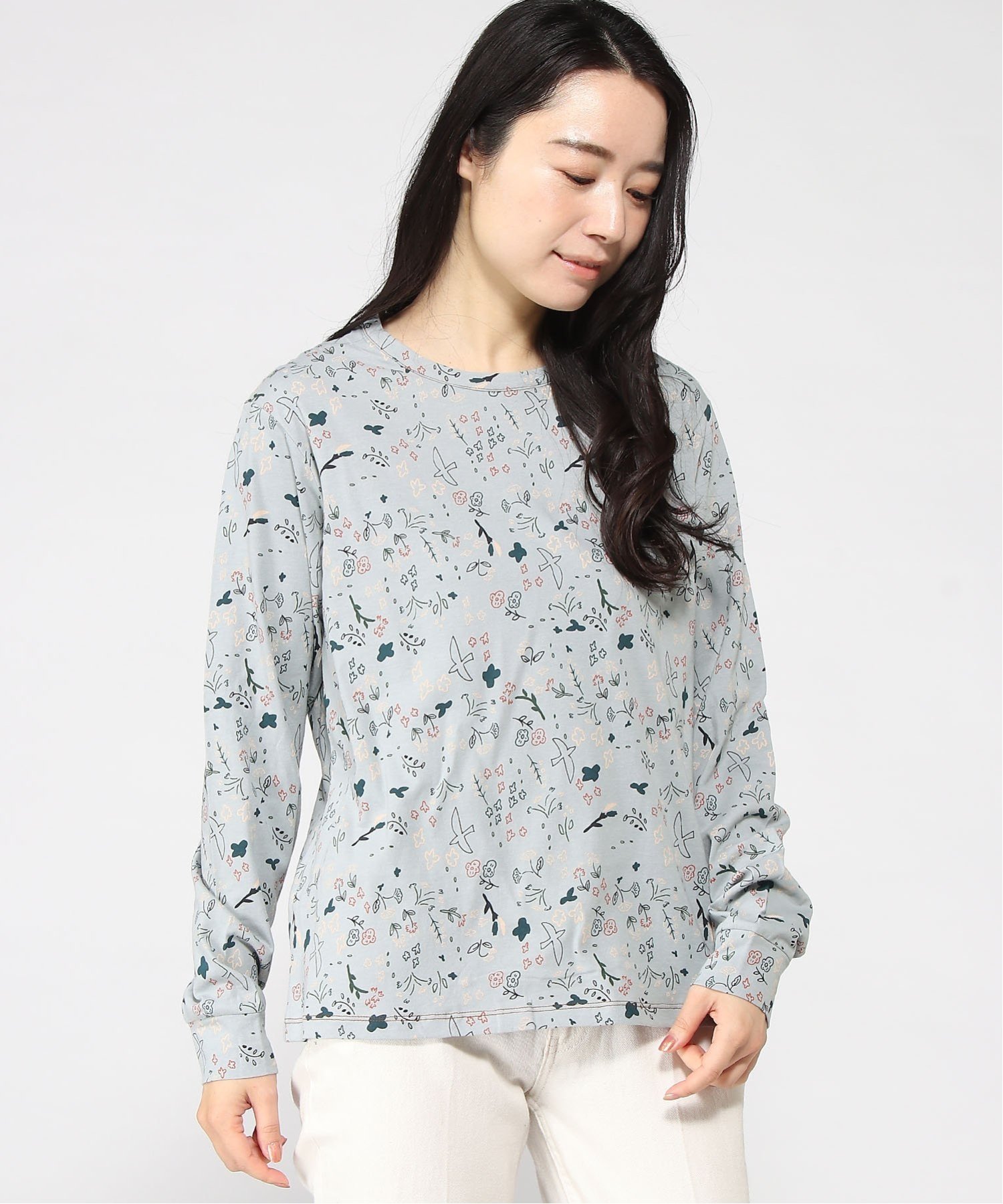 【プードゥドゥ/POU DOU DOU】のボタニカル線画プリントロンTee 人気、トレンドファッション・服の通販 founy(ファニー) 　ファッション　Fashion　レディースファッション　Fashion for Women　トップス・カットソー　Cut & Sew Tops　ロングTシャツ・Tシャツ　Longline T-Shirts & Tees　シンプル　Simple, Minimal　スリーブ　Sleeve, Long Sleeve / Short Sleeve　ボタニカル　Botanical, Floral Pattern　ロング　Long, Long-Length　 other-1|ID: prp329100004744879 ipo3291000000034297789