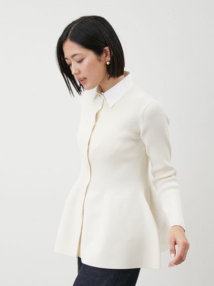 【ミラオーウェン/Mila Owen】の2way襟付きペプラムニットトップス インテリア・キッズ・メンズ・レディースファッション・服の通販 founy(ファニー) 　ファッション　Fashion　レディースファッション　Fashion for Women　トップス・カットソー　Cut & Sew Tops　ニット　Knit Tops & Sweaters　エレガント 上品　Elegant　オケージョン　Occasion Wear　カーディガン　Cardigan, Knitwear　スマート　Smart, Elegant　人気　Popular, Best Seller　フロント　Front, Front Design　ペプラム　Peplum, Flared Hem　モノトーン　Monotone, Black and White　WHT[001]|ID: prp329100004744894 ipo3291000000034298099