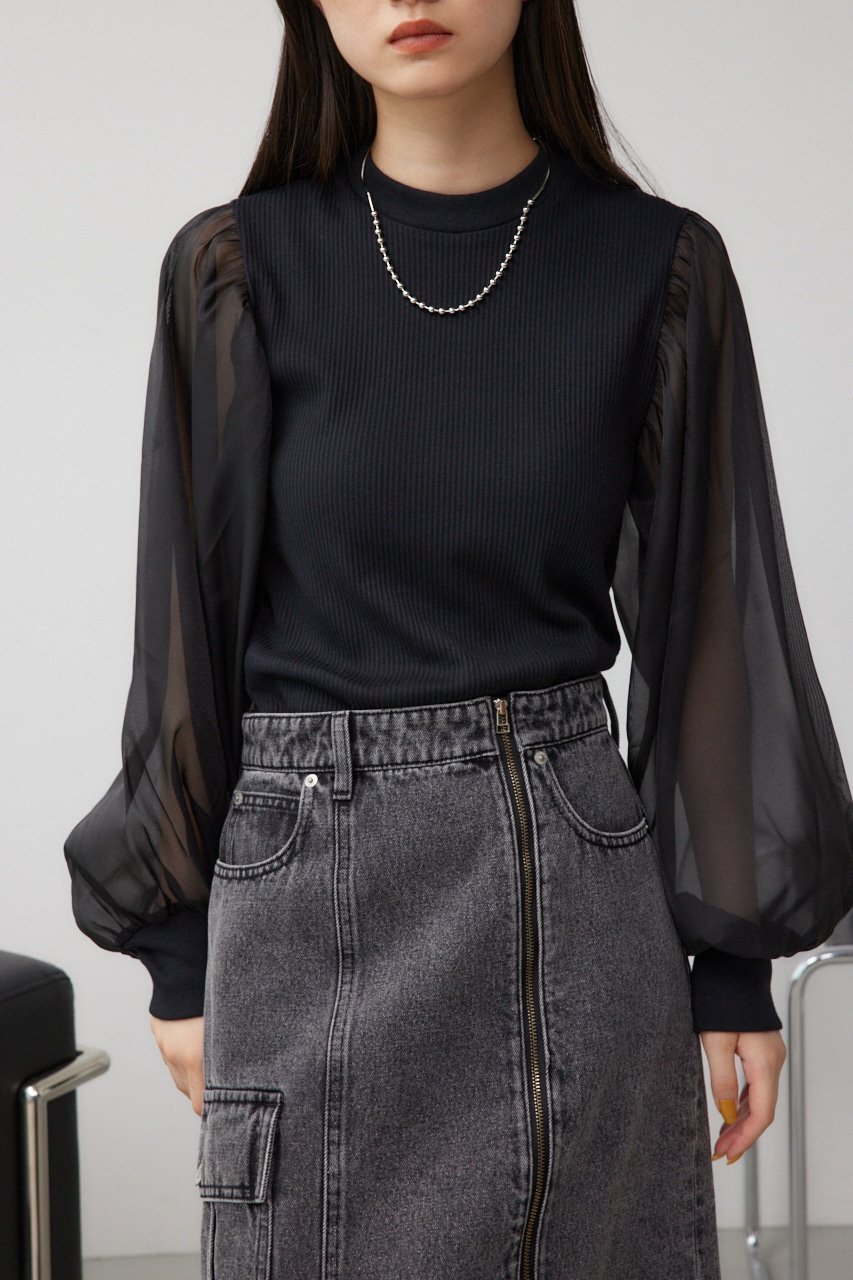 【アズール バイ マウジー/AZUL by moussy】の袖シアー長袖リブトップス インテリア・キッズ・メンズ・レディースファッション・服の通販 founy(ファニー) 　ファッション　Fashion　レディースファッション　Fashion for Women　トップス・カットソー　Cut & Sew Tops　2024年　2024　2024-2025秋冬・A/W　Autumn/Winter 2024–25 AW24–25　おすすめ　Recommended / Our Picks　インナー　Innerwear　オーガンジー　Organza Fabric　シアー　Sheer, See-Through　トレンド　Trend, Trending Now　バランス　Balance, Style Balance　ワイド　Wide, Wide Fit　定番　Standard, Basic Item　A/W・秋冬　Autumn/Winter　長袖　Long Sleeve, Full Sleeve　BLK|ID: prp329100004744960 ipo3291000000034299171