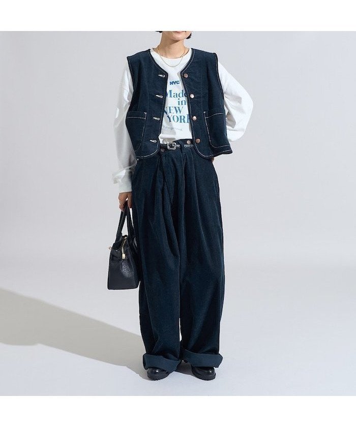 【フリークスストア/FREAK'S STORE】の別注 コーデュロイ サスペンダー付き ビッグ2タックパンツ 25AW インテリア・キッズ・メンズ・レディースファッション・服の通販 founy(ファニー) 　ファッション　Fashion　レディースファッション　Fashion for Women　パンツ　Pants & Trousers　2025年　2025　2025-2026秋冬・A/W　Autumn/Winter 2025–26 AW25–26　冬　Winter / This Winter　コーデュロイ　Corduroy, Cord Fabric　サスペンダー　Suspenders, Braces　スペシャル　Special, Limited Edition　ビッグ　Big, Oversized　メンズ　Men's, Menswear　ワーク　Workwear, Utility Style　別注　Limited Edition, Custom Order　A/W・秋冬　Autumn/Winter　ネイビー|ID: prp329100004744970 ipo3291000000034299293