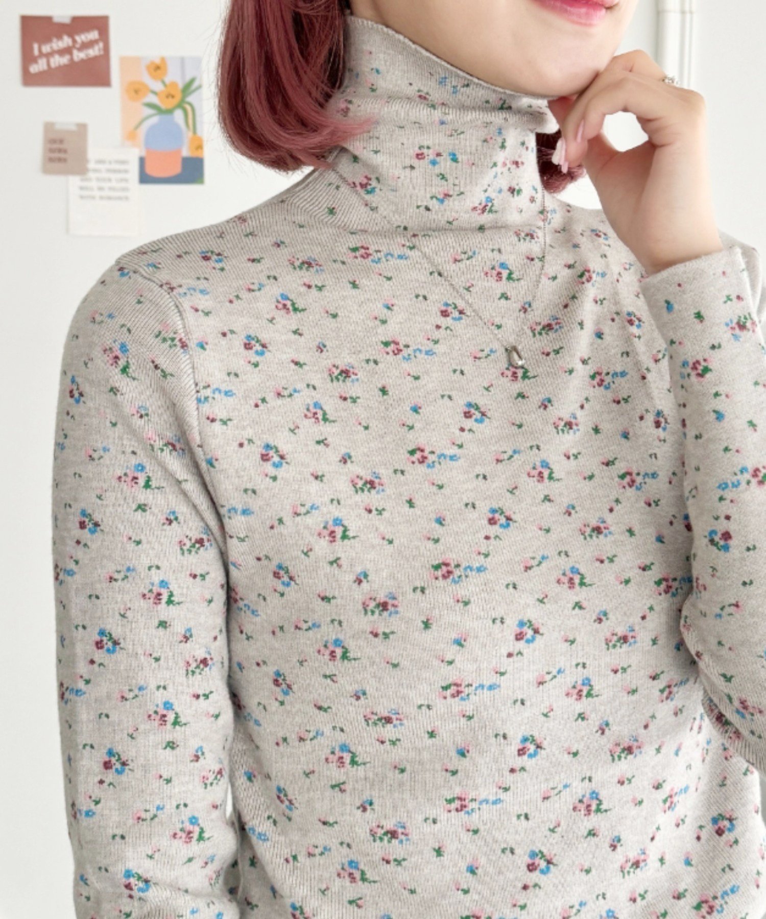 【アウトフィッター ラボ/Outfitter lab】の小花柄ハイネックトップス インテリア・キッズ・メンズ・レディースファッション・服の通販 founy(ファニー)  ファッション Fashion レディースファッション Fashion for Women トップス・カットソー Cut & Sew Tops 花柄・フラワープリント・モチーフ Floral Prints & Motifs / Flower Pattern Tops インナー Innerwear ウェーブ Wavy Pattern ジャケット Jacket, Outerwear デニム Denim, Jeans Material トレンド Trend, Trending Now 長袖 Long Sleeve, Full Sleeve ハイネック High Neck, Mock Neck フィット Fit, Slim Fit フレア Flare, Flared ベスト Vest, Waistcoat おすすめ Recommended / Our Picks グレー|ID: prp329100004745004 ipo3291000000034299680