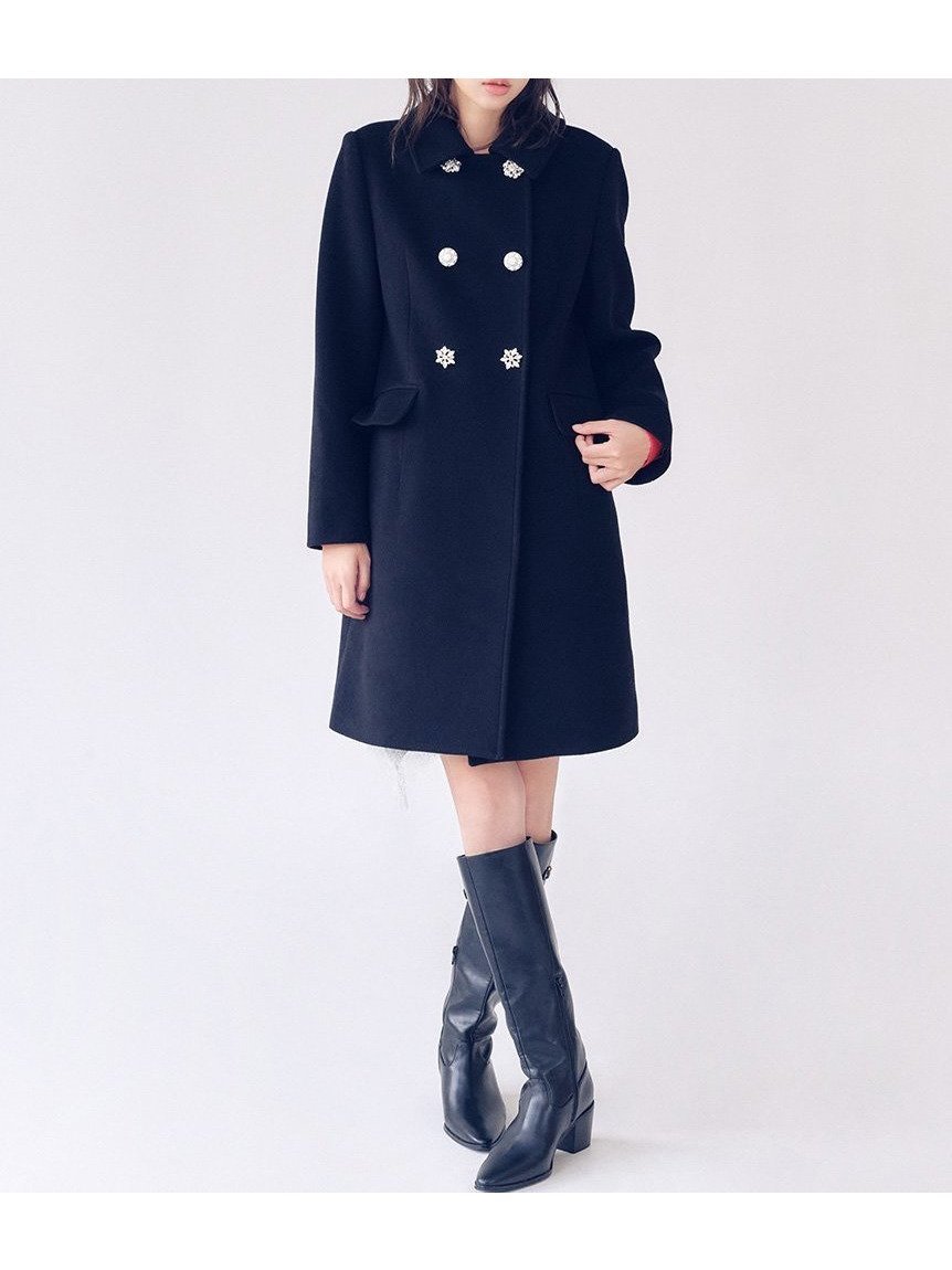 【リリーブラウン/Lily Brown】の【オフィシャル・MASHアプリ限定カラー】 L.B CANDY STOCK ダブルビジューミディコート インテリア・キッズ・メンズ・レディースファッション・服の通販 founy(ファニー) 　ファッション　Fashion　レディースファッション　Fashion for Women　アウター　Coat / Outerwear Collection　コート・ロングコート・ピーコート　Long Coats, Peacoats & More　エレガント 上品　Elegant　コンパクト　Compact, Small Size　シンプル　Simple, Minimal　スマート　Smart, Elegant　ビジュー　Bijou, Jewel-like Accent　BLK[009]|ID: prp329100004745030 ipo3291000000034360736