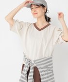 【スタディオ クリップ/studio CLIP】の【WEB/一部店舗限定商品】USAコットンダーツスリーブリンガーVネックT グレージュ×ブラウン12|ID: prp329100004745036 ipo3291000000034300055