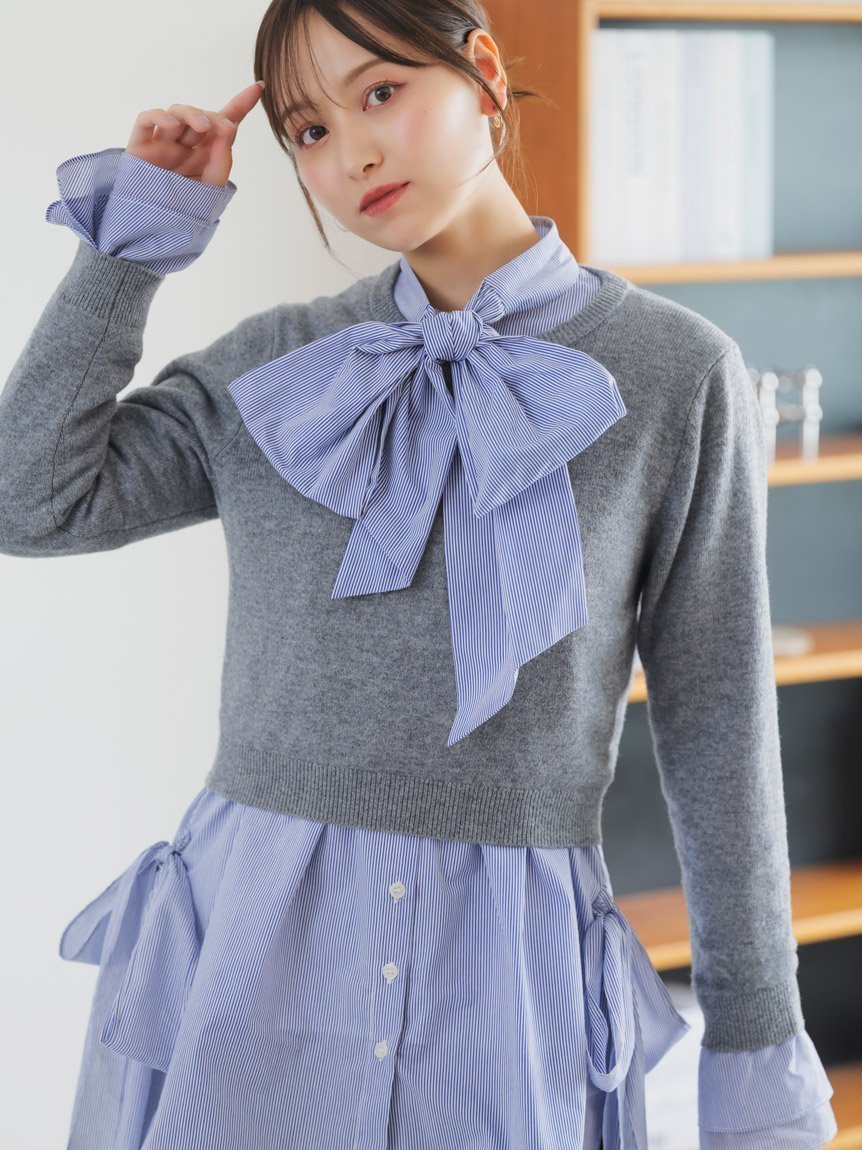 【スナイデル/SNIDEL】のレイヤードボウタイチュニック 人気、トレンドファッション・服の通販 founy(ファニー)  ファッション Fashion レディースファッション Fashion for Women トップス・カットソー Cut & Sew Tops ウェーブ Wavy Pattern コンパクト Compact, Small Size シンプル Simple, Minimal ストライプ Stripe, Striped Pattern ストレート Straight, Straight Cut スリット Slit, Slit Detail チュニック Tunic, Long Top フロント Front, Front Design 無地 Plain, Solid Color ヨーク Yoke, Yoke Design リボン Ribbon, Bow ロング Long, Long-Length おすすめ Recommended / Our Picks  other-1|ID: prp329100004745089 ipo3291000000034300592