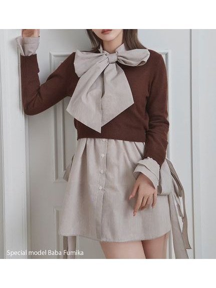 【スナイデル/SNIDEL】のレイヤードボウタイチュニック インテリア・キッズ・メンズ・レディースファッション・服の通販 founy(ファニー) 　ファッション　Fashion　レディースファッション　Fashion for Women　トップス・カットソー　Cut & Sew Tops　ウェーブ　Wavy Pattern　コンパクト　Compact, Small Size　シンプル　Simple, Minimal　ストライプ　Stripe, Striped Pattern　ストレート　Straight, Straight Cut　スリット　Slit, Slit Detail　チュニック　Tunic, Long Top　フロント　Front, Front Design　無地　Plain, Solid Color　ヨーク　Yoke, Yoke Design　リボン　Ribbon, Bow　ロング　Long, Long-Length　おすすめ　Recommended / Our Picks　BRW[058]|ID: prp329100004745089 ipo3291000000034300596