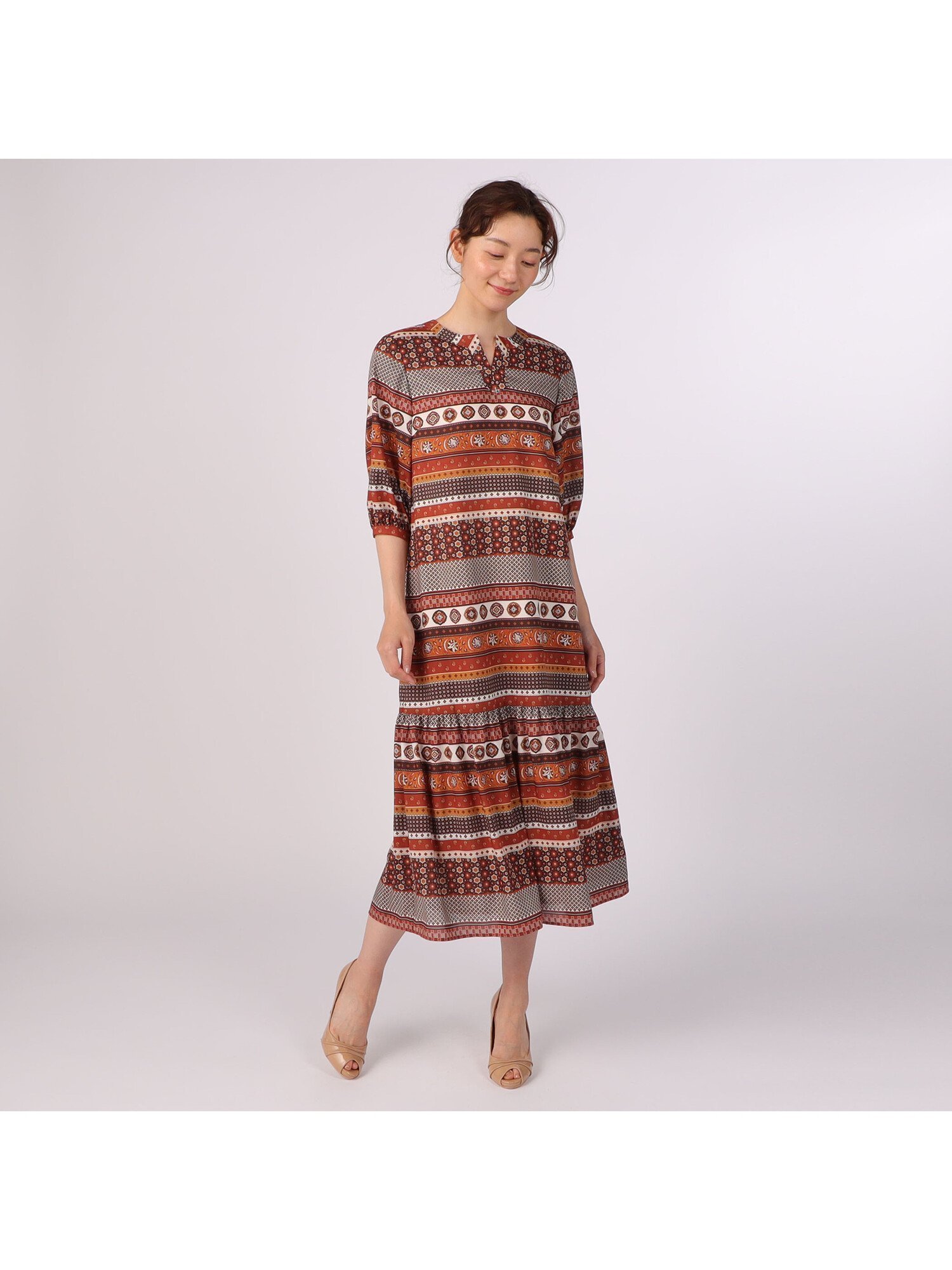 【スキャパ/SCAPA】のコモンサラサボーダーワンピース インテリア・キッズ・メンズ・レディースファッション・服の通販 founy(ファニー)  ファッション Fashion レディースファッション Fashion for Women ワンピース Dresses バランス Balance, Style Balance ボーダー Border, Stripe オレンジ|ID: prp329100004745099 ipo3291000000034300665