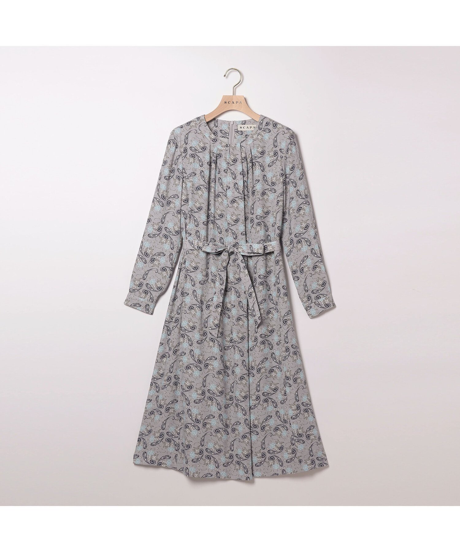 【スキャパ/SCAPA】の【WEB限定】サラサフラワープリントワンピース インテリア・キッズ・メンズ・レディースファッション・服の通販 founy(ファニー) 　ファッション　Fashion　レディースファッション　Fashion for Women　ワンピース　Dresses　オリエンタル　Oriental Pattern　フェミニン　Feminine, Girly　フラワー　Flower, Floral　プリント　Print, Printed Pattern　モチーフ　Motif, Design Theme　リボン　Ribbon, Bow　リラックス　Relax, Relaxed Fit　グレー|ID: prp329100004745105 ipo3291000000034300722