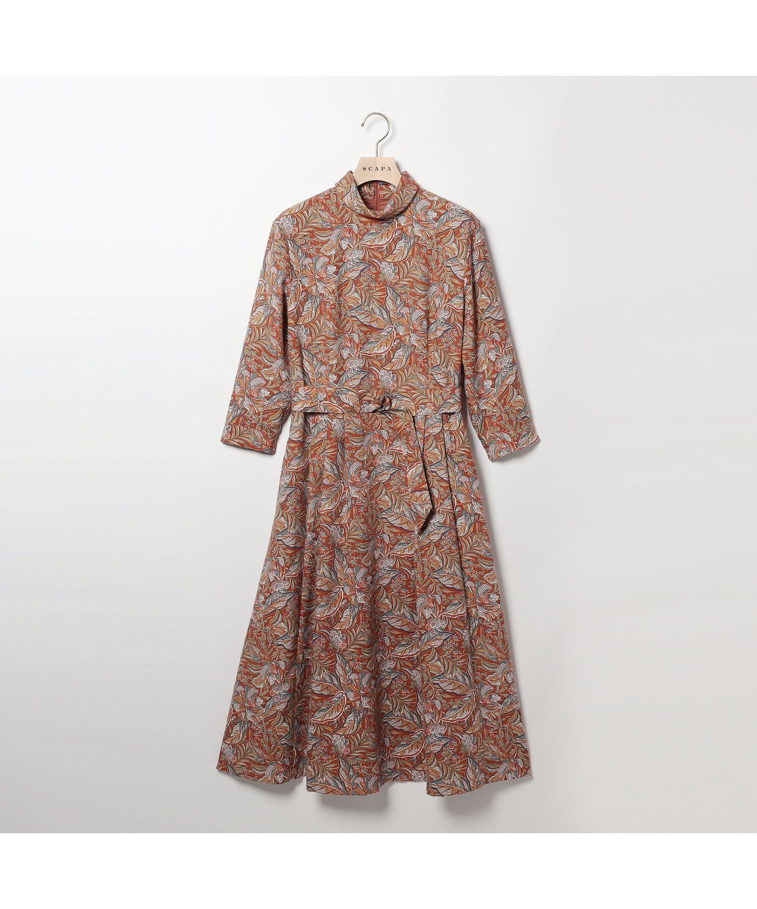 【スキャパ/SCAPA】のリバティペーズリー長袖ワンピース インテリア・キッズ・メンズ・レディースファッション・服の通販 founy(ファニー)  ファッション Fashion レディースファッション Fashion for Women ワンピース Dresses エレガント 上品 Elegant オリエンタル Oriental Pattern ジップ Zip, Zipper スタンド Stand Collar, Upright Stand 長袖 Long Sleeve, Full Sleeve オレンジ|ID: prp329100004745113 ipo3291000000034300789
