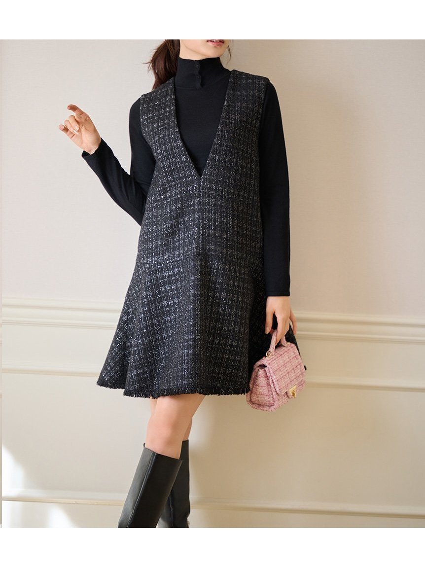 【セルフォード/CELFORD】のジャンスカセットアップ インテリア・キッズ・メンズ・レディースファッション・服の通販 founy(ファニー) 　ファッション　Fashion　レディースファッション　Fashion for Women　セットアップ　Matching Sets　おすすめ　Recommended / Our Picks　ジャンスカ　Jumper Skirt, Pinafore Dress　スマート　Smart, Elegant　タートルネック　Turtleneck, High Neck　ツイード　Twill, Twill Weave　フレアースカート　Flared Skirt, A-Line Skirt　BLK[009]|ID: prp329100004745152 ipo3291000000034832138