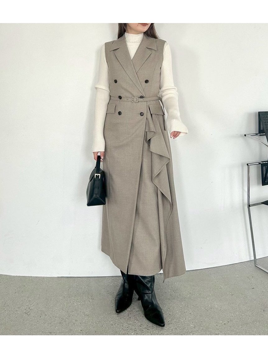 【フレイ アイディー/FRAY I.D】のダブルブレストアシメデザインワンピース インテリア・キッズ・メンズ・レディースファッション・服の通販 founy(ファニー) 　ファッション　Fashion　レディースファッション　Fashion for Women　ワンピース　Dresses　おすすめ　Recommended / Our Picks　アシンメトリー　Asymmetrical Style　クラシカル　Classical, Vintage-Inspired　スタイリッシュ　Stylish, Fashionable　スマート　Smart, Elegant　タートルネック　Turtleneck, High Neck　ダブル　Double, Double-Breasted　フレア　Flare, Flared　ポケット　Pocket, Pocket Detail　エレガント 上品　Elegant　人気　Popular, Best Seller　今季　This Season, Current Season　定番　Standard, Basic Item　BEG[037]|ID: prp329100004745163 ipo3291000000034301363