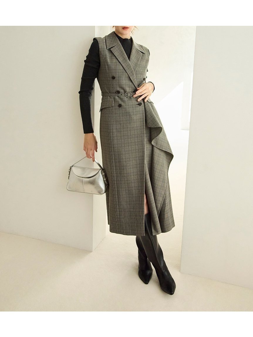 【フレイ アイディー/FRAY I.D】のダブルブレストアシメデザインワンピース インテリア・キッズ・メンズ・レディースファッション・服の通販 founy(ファニー) 　ファッション　Fashion　レディースファッション　Fashion for Women　ワンピース　Dresses　おすすめ　Recommended / Our Picks　アシンメトリー　Asymmetrical Style　クラシカル　Classical, Vintage-Inspired　スタイリッシュ　Stylish, Fashionable　スマート　Smart, Elegant　タートルネック　Turtleneck, High Neck　ダブル　Double, Double-Breasted　フレア　Flare, Flared　ポケット　Pocket, Pocket Detail　エレガント 上品　Elegant　人気　Popular, Best Seller　今季　This Season, Current Season　定番　Standard, Basic Item　CHECK[931]|ID: prp329100004745163 ipo3291000000034301366