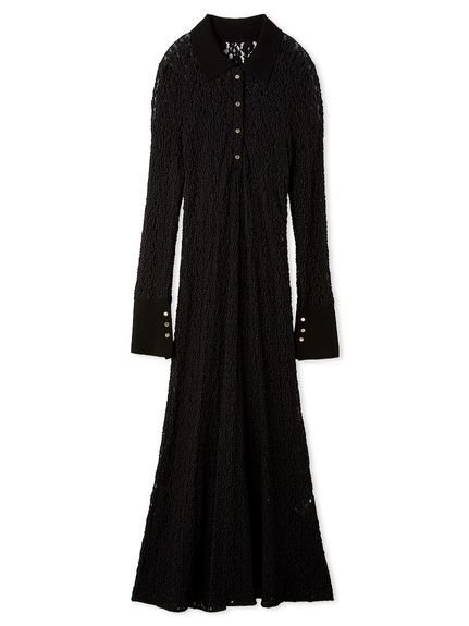 【フレイ アイディー/FRAY I.D】のストレッチレースポロカラーワンピース インテリア・キッズ・メンズ・レディースファッション・服の通販 founy(ファニー) 　ファッション　Fashion　レディースファッション　Fashion for Women　ワンピース　Dresses　カフス　Cuff Design　シアー　Sheer, See-Through　スマート　Smart, Elegant　ドレス　Dress, One-Piece　フレア　Flare, Flared　モチーフ　Motif, Design Theme　リュクス　Luxury, Elegant, High-End, Chic　レース　Lace, Lace Fabric　ロング　Long, Long-Length　BLK[009]|ID: prp329100004745165 ipo3291000000034301397