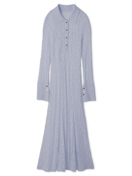 【フレイ アイディー/FRAY I.D】のストレッチレースポロカラーワンピース インテリア・キッズ・メンズ・レディースファッション・服の通販 founy(ファニー) 　ファッション　Fashion　レディースファッション　Fashion for Women　ワンピース　Dresses　カフス　Cuff Design　シアー　Sheer, See-Through　スマート　Smart, Elegant　ドレス　Dress, One-Piece　フレア　Flare, Flared　モチーフ　Motif, Design Theme　リュクス　Luxury, Elegant, High-End, Chic　レース　Lace, Lace Fabric　ロング　Long, Long-Length　LBLU[081]|ID: prp329100004745165 ipo3291000000034301398