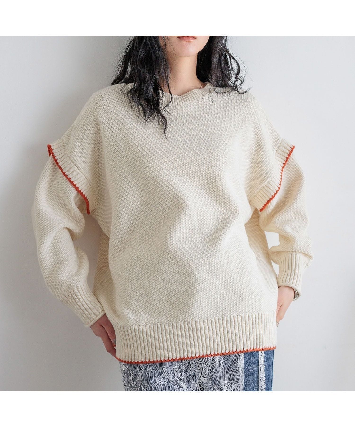 【ローリーズファーム/LOWRYS FARM】の2WAYハイショクステッチプルオーバー インテリア・キッズ・メンズ・レディースファッション・服の通販 founy(ファニー) 　ファッション　Fashion　レディースファッション　Fashion for Women　トップス・カットソー　Cut & Sew Tops　カジュアルプルオーバー・ニットトップス　Pullovers & Knit Tops / Casual Pullovers　アクリル　Acrylic Material　シンプル　Simple, Minimal　定番　Standard, Basic Item　楽ちん　Easy Fit, Comfortable　A/W・秋冬　Autumn/Winter　アイボリー|ID: prp329100004745230 ipo3291000000034780893