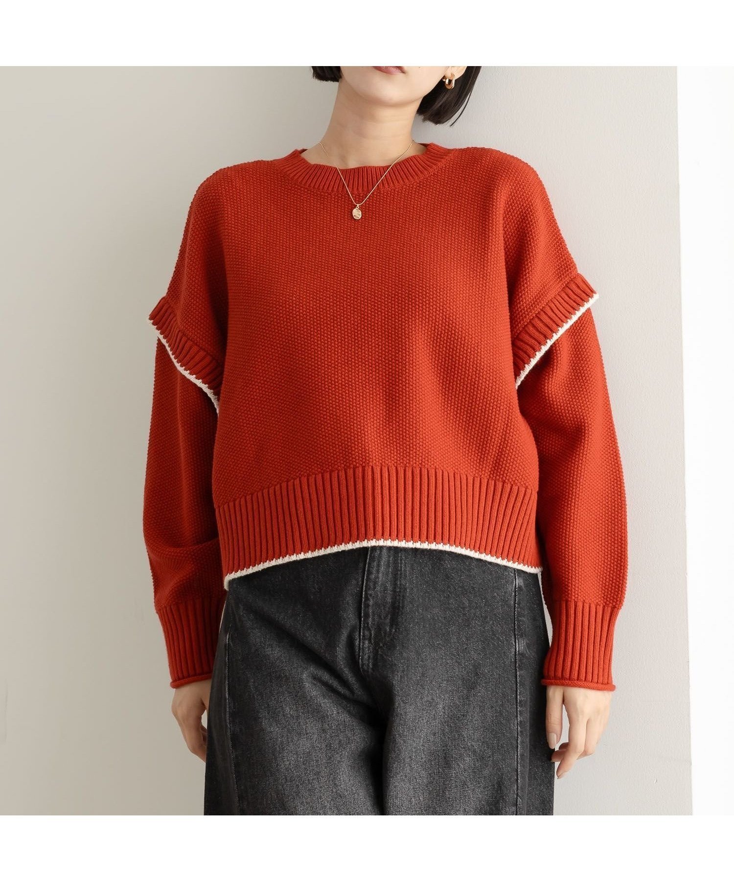 【ローリーズファーム/LOWRYS FARM】の2WAYハイショクステッチプルオーバー インテリア・キッズ・メンズ・レディースファッション・服の通販 founy(ファニー) 　ファッション　Fashion　レディースファッション　Fashion for Women　トップス・カットソー　Cut & Sew Tops　カジュアルプルオーバー・ニットトップス　Pullovers & Knit Tops / Casual Pullovers　アクリル　Acrylic Material　シンプル　Simple, Minimal　定番　Standard, Basic Item　楽ちん　Easy Fit, Comfortable　A/W・秋冬　Autumn/Winter　レッド|ID: prp329100004745230 ipo3291000000034780904