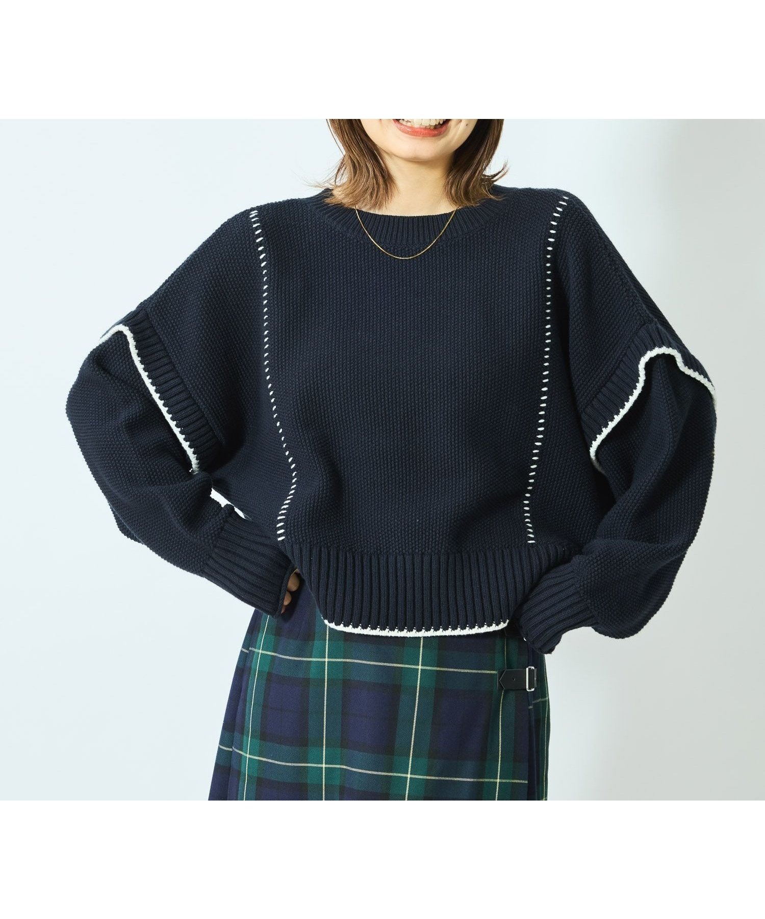 【ローリーズファーム/LOWRYS FARM】の2WAYハイショクステッチプルオーバー インテリア・キッズ・メンズ・レディースファッション・服の通販 founy(ファニー) 　ファッション　Fashion　レディースファッション　Fashion for Women　トップス・カットソー　Cut & Sew Tops　カジュアルプルオーバー・ニットトップス　Pullovers & Knit Tops / Casual Pullovers　アクリル　Acrylic Material　シンプル　Simple, Minimal　定番　Standard, Basic Item　楽ちん　Easy Fit, Comfortable　A/W・秋冬　Autumn/Winter　WEB限定ナツキネイビー|ID: prp329100004745230 ipo3291000000034780910