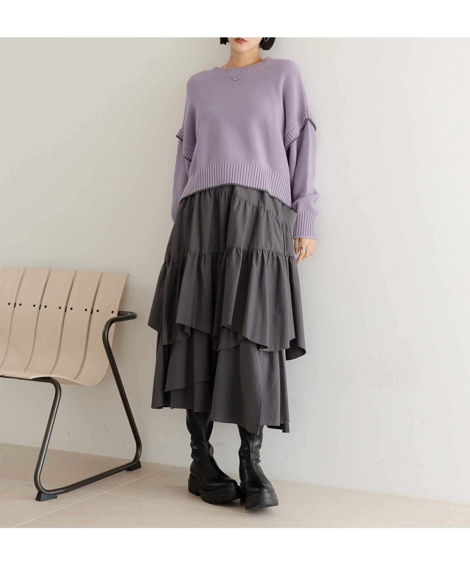 【ローリーズファーム/LOWRYS FARM】の2WAYハイショクステッチプルオーバー インテリア・キッズ・メンズ・レディースファッション・服の通販 founy(ファニー) 　ファッション　Fashion　レディースファッション　Fashion for Women　トップス・カットソー　Cut & Sew Tops　カジュアルプルオーバー・ニットトップス　Pullovers & Knit Tops / Casual Pullovers　アクリル　Acrylic Material　シンプル　Simple, Minimal　定番　Standard, Basic Item　楽ちん　Easy Fit, Comfortable　A/W・秋冬　Autumn/Winter　WEB限定カラーパープル|ID: prp329100004745230 ipo3291000000034780912