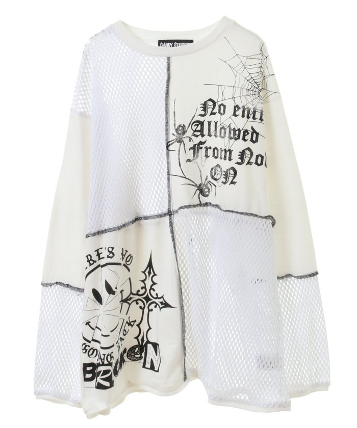 【キャンディストリッパー/Candy Stripper】のDOCKING MESH TOPS インテリア・キッズ・メンズ・レディースファッション・服の通販 founy(ファニー) https://founy.com/ ファッション Fashion レディースファッション Fashion for Women トップス・カットソー Cut & Sew Tops おすすめ Recommended / Our Picks グラフィック Graphic, Graphic Design プリント Print, Printed Pattern メッシュ Mesh, Net Fabric モチーフ Motif, Design Theme リメイク Remake, Reconstructed |ID: prp329100004745298 ipo3291000000034303299