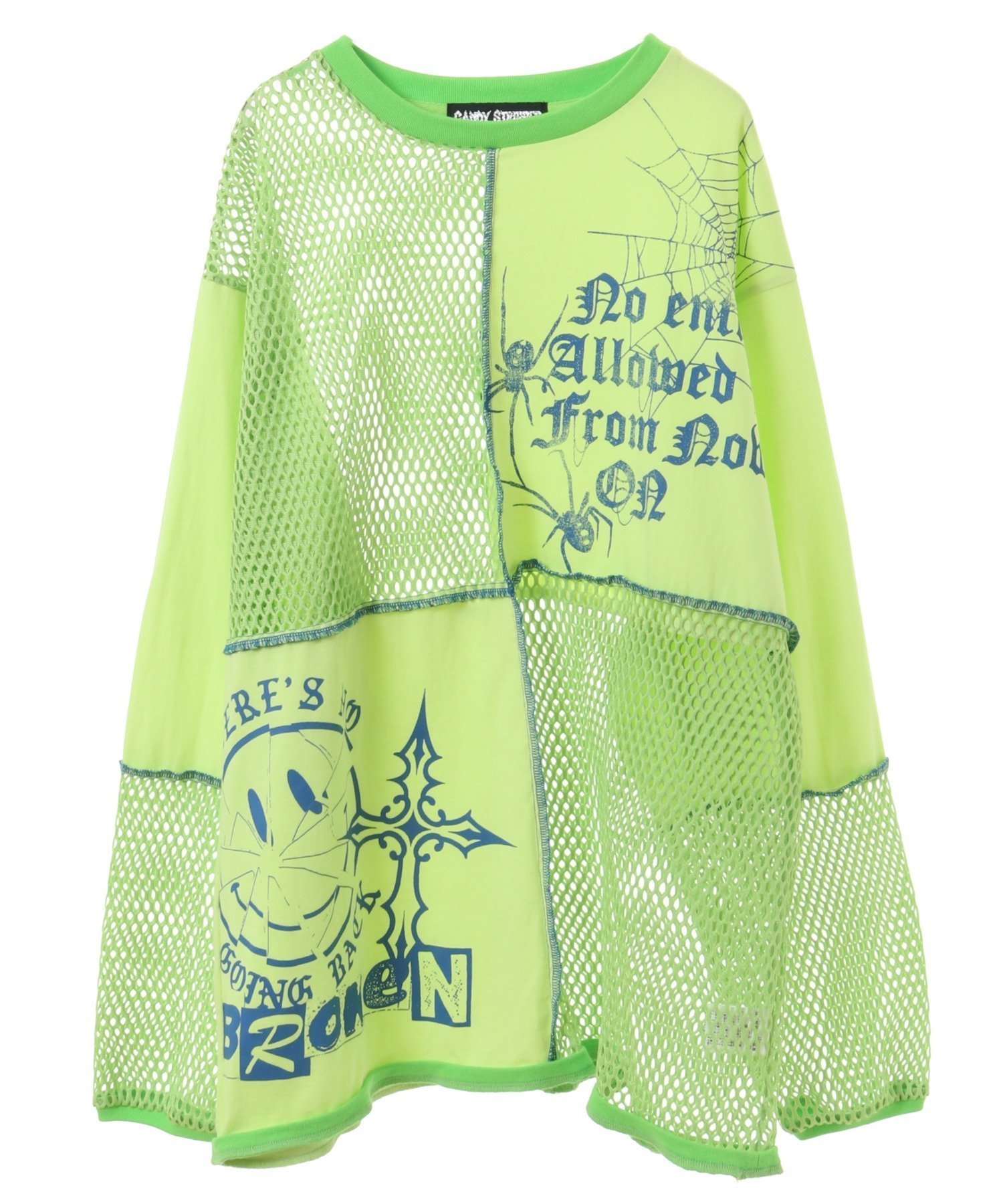 【キャンディストリッパー/Candy Stripper】のDOCKING MESH TOPS インテリア・キッズ・メンズ・レディースファッション・服の通販 founy(ファニー) 　ファッション　Fashion　レディースファッション　Fashion for Women　トップス・カットソー　Cut & Sew Tops　おすすめ　Recommended / Our Picks　グラフィック　Graphic, Graphic Design　プリント　Print, Printed Pattern　メッシュ　Mesh, Net Fabric　モチーフ　Motif, Design Theme　リメイク　Remake, Reconstructed　LIGHT GREEN|ID: prp329100004745298 ipo3291000000034303307