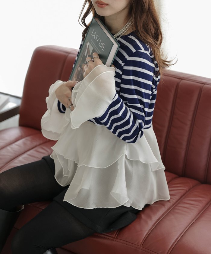 【ラジュール/Lajour】のシフォンフリル ボーダートップス インテリア・キッズ・メンズ・レディースファッション・服の通販 founy(ファニー) https://founy.com/ ファッション Fashion レディースファッション Fashion for Women トップス・カットソー Cut & Sew Tops 2025年 2025 2025-2026秋冬・A/W Autumn/Winter 2025–26 AW25–26 おすすめ Recommended / Our Picks シフォン Chiffon, Lightweight Fabric ショート Short, Short Length シンプル Simple, Minimal スラックス Slacks, Dress Pants デニム Denim, Jeans Material ドッキング Docking, Mixed Material バランス Balance, Style Balance フェミニン Feminine, Girly フリル Frill, Ruffle フレア Flare, Flared ボーダー Border, Stripe エレガント 上品 Elegant |ID: prp329100004745329 ipo3291000000034303723