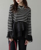 【ラジュール/Lajour】のシフォンフリル ボーダートップス ブラック|ID: prp329100004745329 ipo3291000000034303732