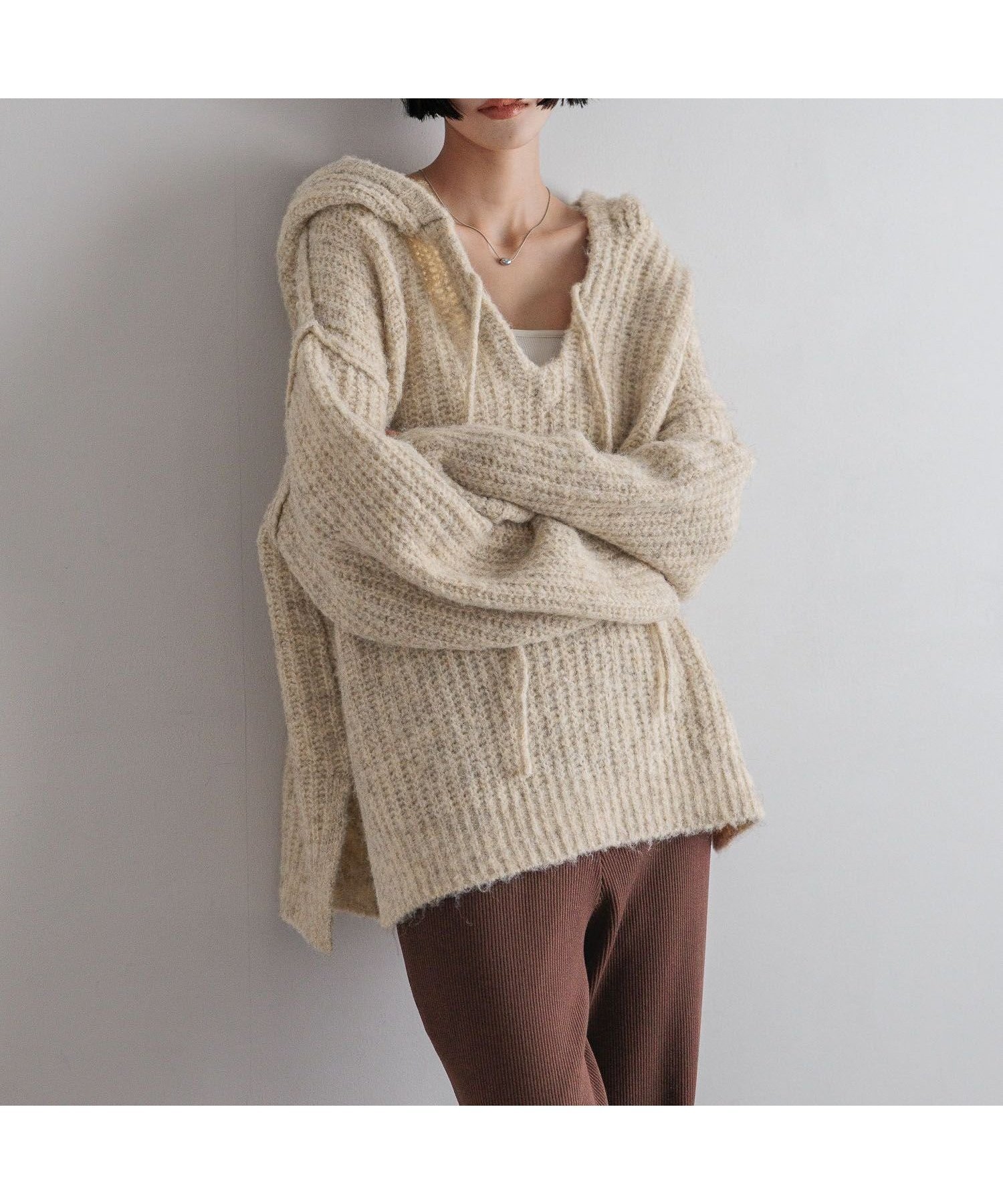 【ローリーズファーム/LOWRYS FARM】のメランジフードニットプルオーバー インテリア・キッズ・メンズ・レディースファッション・服の通販 founy(ファニー) 　ファッション　Fashion　レディースファッション　Fashion for Women　トップス・カットソー　Cut & Sew Tops　ニット　Knit Tops & Sweaters　カジュアルプルオーバー・ニットトップス　Pullovers & Knit Tops / Casual Pullovers　おすすめ　Recommended / Our Picks　トレンド　Trend, Trending Now　ボトム　Bottoms, Lower Wear　リラックス　Relax, Relaxed Fit　アイボリー|ID: prp329100004745826 ipo3291000000034522387