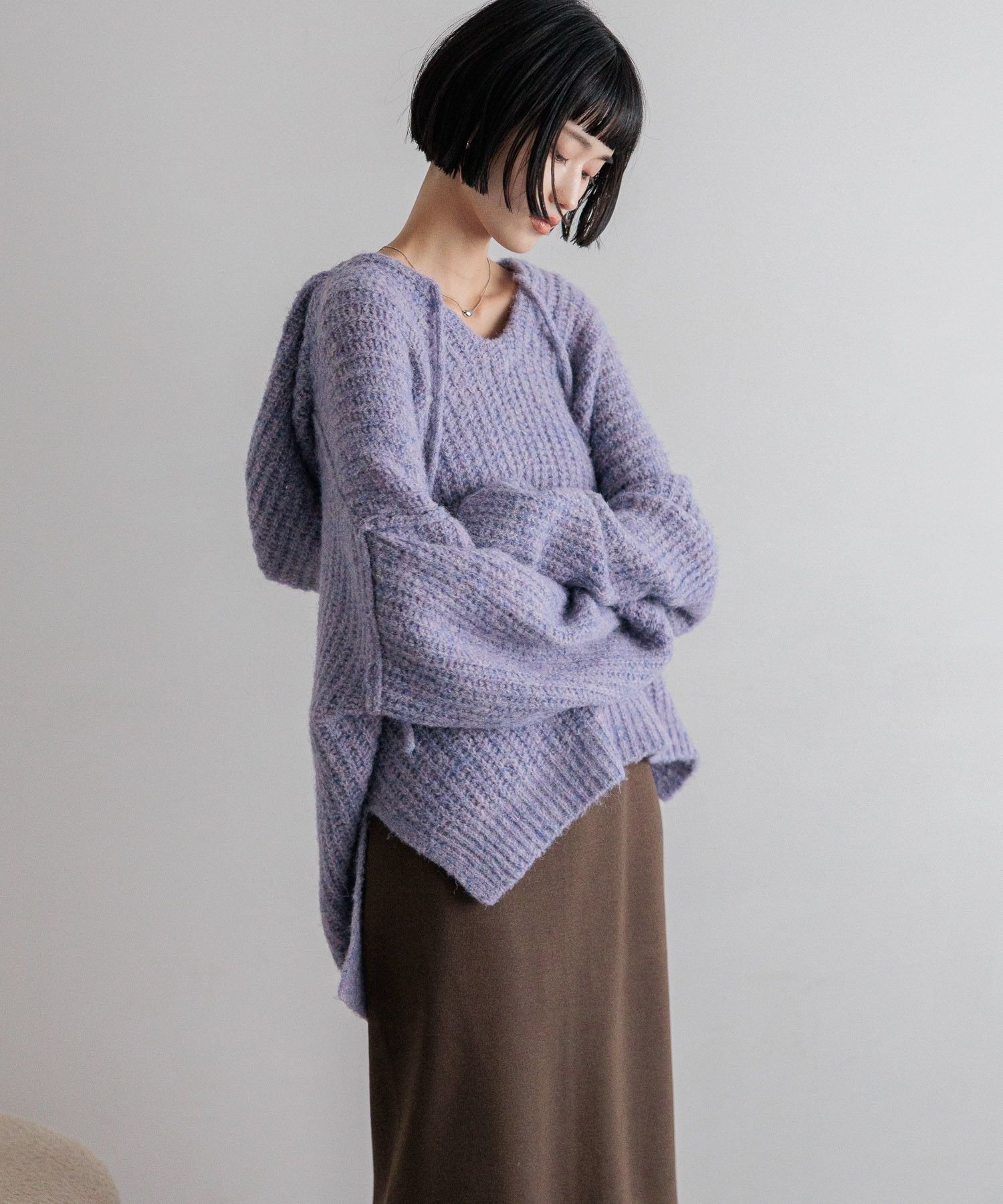 【ローリーズファーム/LOWRYS FARM】のメランジフードニットプルオーバー インテリア・キッズ・メンズ・レディースファッション・服の通販 founy(ファニー) 　ファッション　Fashion　レディースファッション　Fashion for Women　トップス・カットソー　Cut & Sew Tops　ニット　Knit Tops & Sweaters　カジュアルプルオーバー・ニットトップス　Pullovers & Knit Tops / Casual Pullovers　おすすめ　Recommended / Our Picks　トレンド　Trend, Trending Now　ボトム　Bottoms, Lower Wear　リラックス　Relax, Relaxed Fit　パープル|ID: prp329100004745826 ipo3291000000034522390