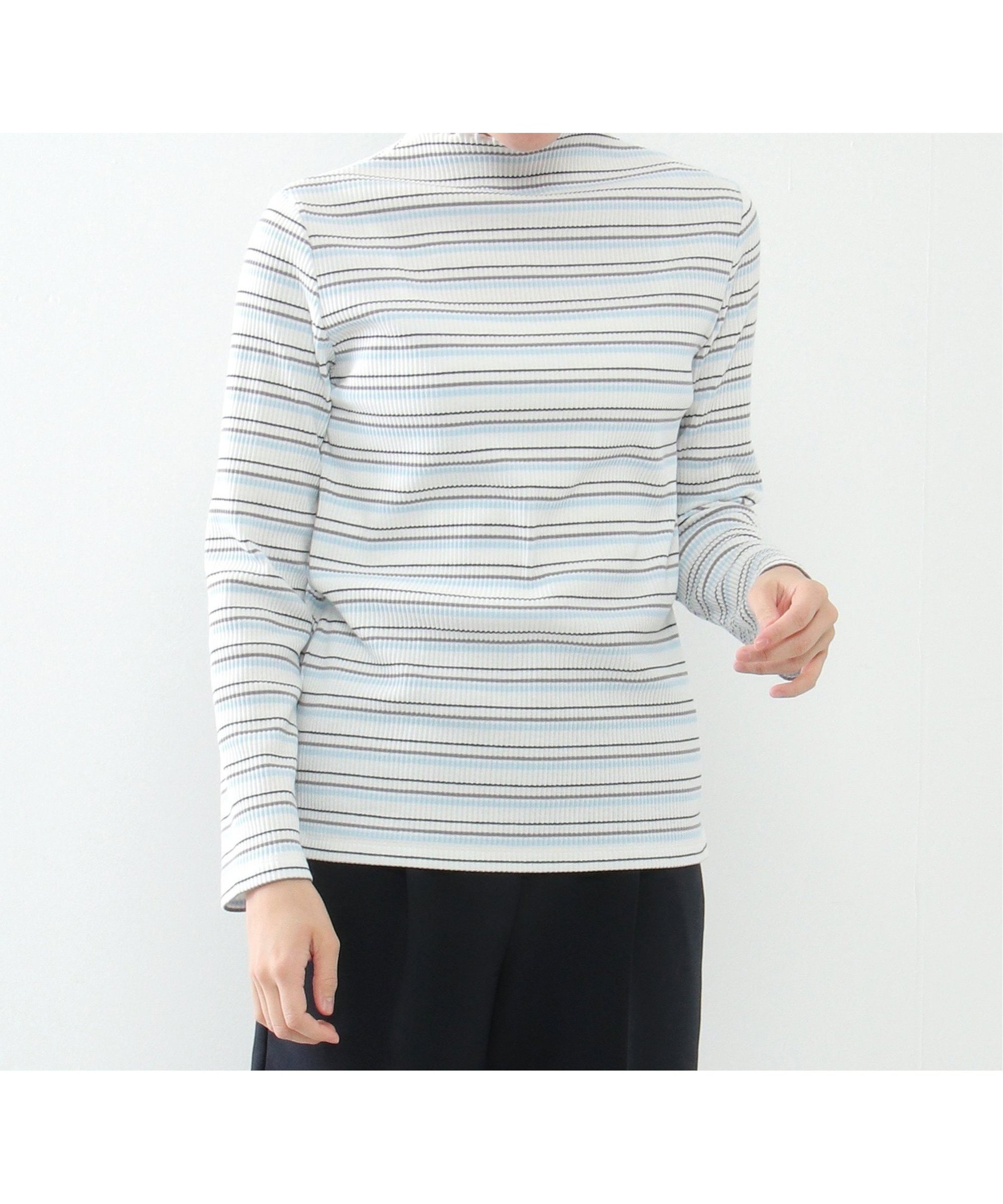 【イッカ/ikka】のサンカクテレコ長袖T インテリア・キッズ・メンズ・レディースファッション・服の通販 founy(ファニー)  ファッション Fashion レディースファッション Fashion for Women トップス・カットソー Cut & Sew Tops インナー Innerwear カットソー Cut and Sewn Top カーディガン Cardigan, Knitwear テレコ Ribbed, Rib Stitch フリル Frill, Ruffle ボーダー Border, Stripe 定番 Standard, Basic Item 春 Spring 長袖 Long Sleeve, Full Sleeve ブルー|ID: prp329100004745844 ipo3291000000034310374