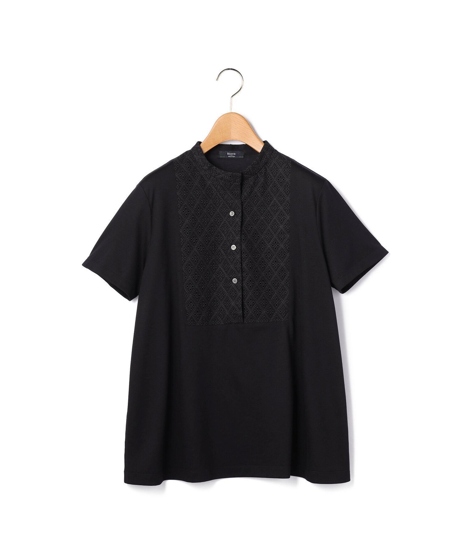 【キース/KEITH】のペディメントカットソー インテリア・キッズ・メンズ・レディースファッション・服の通販 founy(ファニー)  ファッション Fashion レディースファッション Fashion for Women トップス・カットソー Cut & Sew Tops カットソー・ベーシックTシャツ Cut-and-Sewn Tops / Stretch Tees & Basics カットソー Cut and Sewn Top スタイリッシュ Stylish, Fashionable ドッキング Docking, Mixed Material 半袖 Short Sleeve, Half Sleeve ブラック|ID: prp329100004746045 ipo3291000000034312028