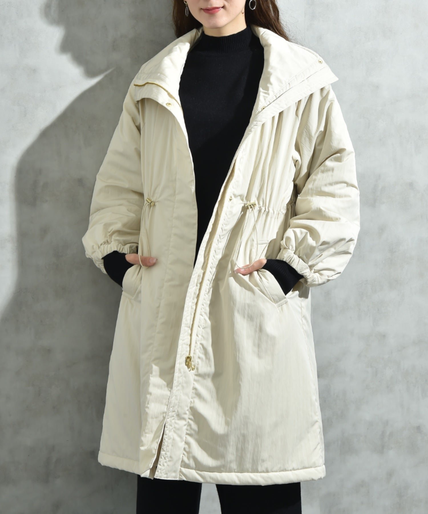 【インタープラネット/INTERPLANET】のヴィンテージクロスZIPロングコート インテリア・キッズ・メンズ・レディースファッション・服の通販 founy(ファニー) 　ファッション　Fashion　レディースファッション　Fashion for Women　アウター　Coat / Outerwear Collection　コート・ロングコート・ピーコート　Long Coats, Peacoats & More　ギャザー　Gathered, Ruffled　スタンド　Stand Collar, Upright Stand　ベーシック　Basic, Essential　ロング　Long, Long-Length　ビジネス 仕事 通勤　Business / Work / Commuting　グレージュ|ID: prp329100004746085 ipo3291000000034497968