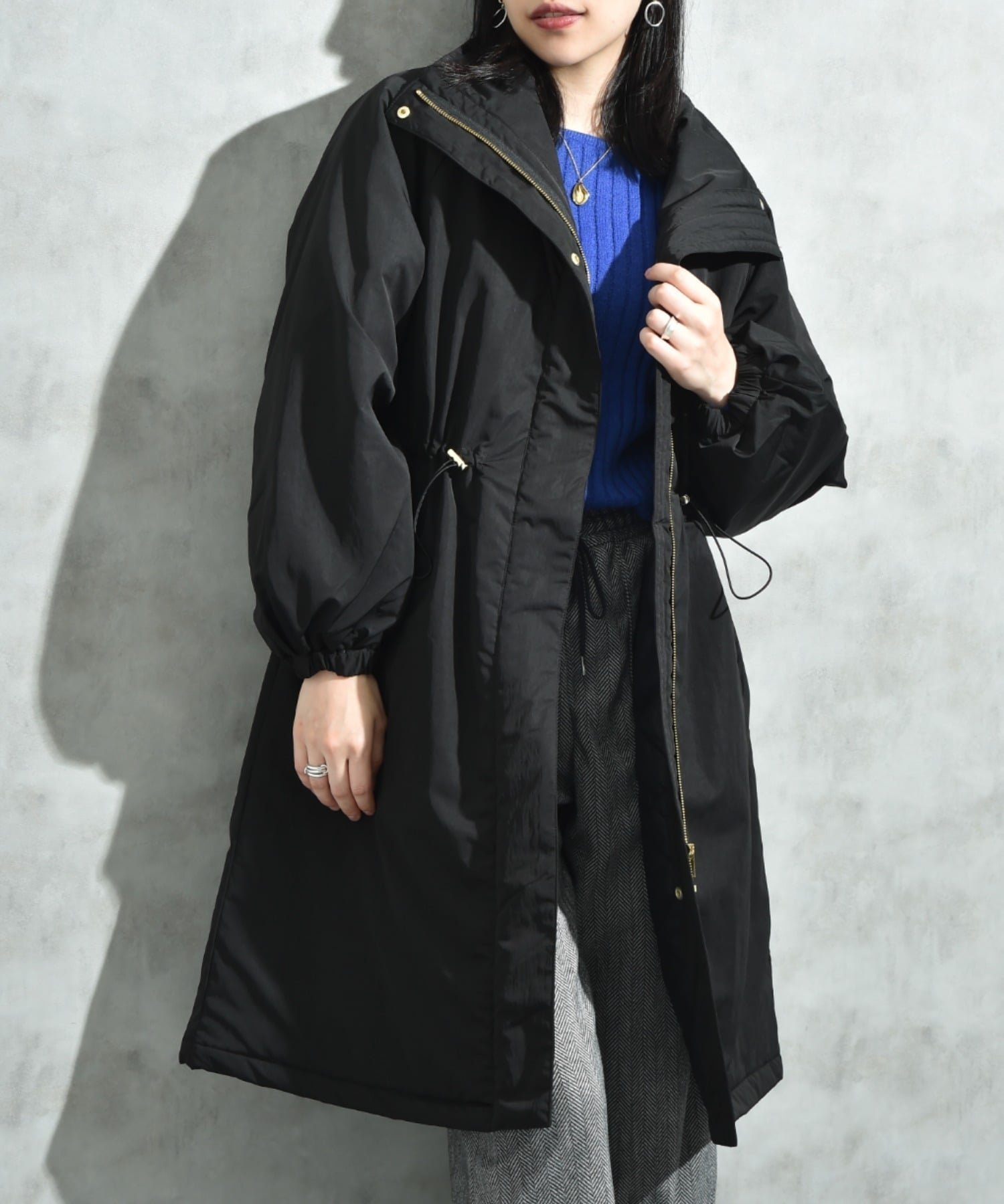 【インタープラネット/INTERPLANET】のヴィンテージクロスZIPロングコート インテリア・キッズ・メンズ・レディースファッション・服の通販 founy(ファニー) 　ファッション　Fashion　レディースファッション　Fashion for Women　アウター　Coat / Outerwear Collection　コート・ロングコート・ピーコート　Long Coats, Peacoats & More　ギャザー　Gathered, Ruffled　スタンド　Stand Collar, Upright Stand　ベーシック　Basic, Essential　ロング　Long, Long-Length　ビジネス 仕事 通勤　Business / Work / Commuting　ブラック|ID: prp329100004746085 ipo3291000000034497969