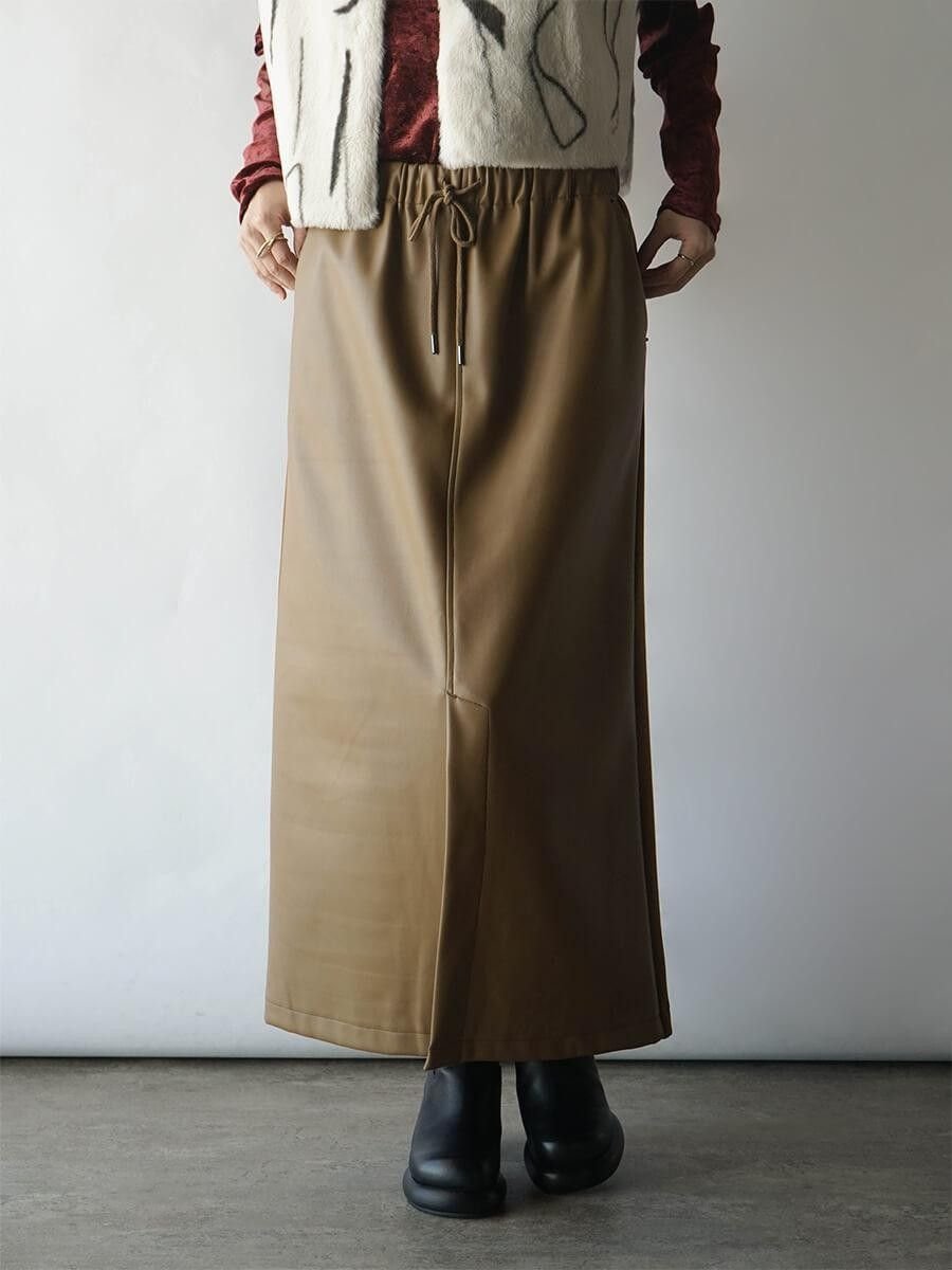 【ラシュッド/LASUD】のフロントスリットドッキングスカート インテリア・キッズ・メンズ・レディースファッション・服の通販 founy(ファニー) 　ファッション　Fashion　レディースファッション　Fashion for Women　スカート　Skirts　スリット　Slit, Slit Detail　ドッキング　Docking, Mixed Material　フェイクレザー　Faux Leather, PU Leather　フロント　Front, Front Design　ポケット　Pocket, Pocket Detail　ダークイエロー|ID: prp329100004746114 ipo3291000000034608641