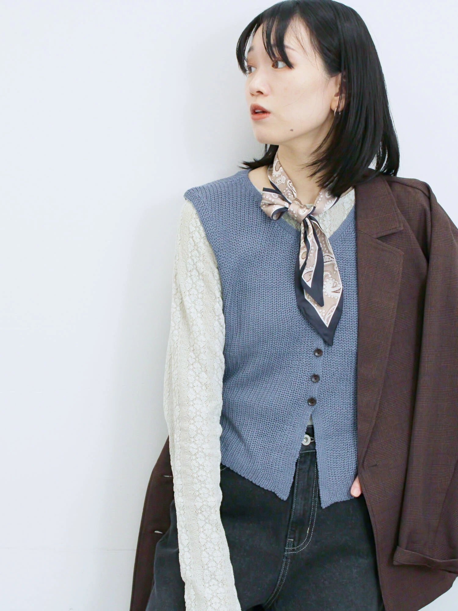 【サマンサモスモス/Samansa Mos2】のバンダナ付きニットベスト インテリア・キッズ・メンズ・レディースファッション・服の通販 founy(ファニー) 　ファッション　Fashion　レディースファッション　Fashion for Women　アウター　Coat / Outerwear Collection　トップス・カットソー　Cut & Sew Tops　ニット　Knit Tops & Sweaters　ベスト&ジレ / 重ね着スタイル　Vests & Gilets　おすすめ　Recommended / Our Picks　カットソー　Cut and Sewn Top　バンダナ　Bandana, Head Scarf　ベスト　Vest, Waistcoat　ブルー|ID: prp329100004746213 ipo3291000000034312777