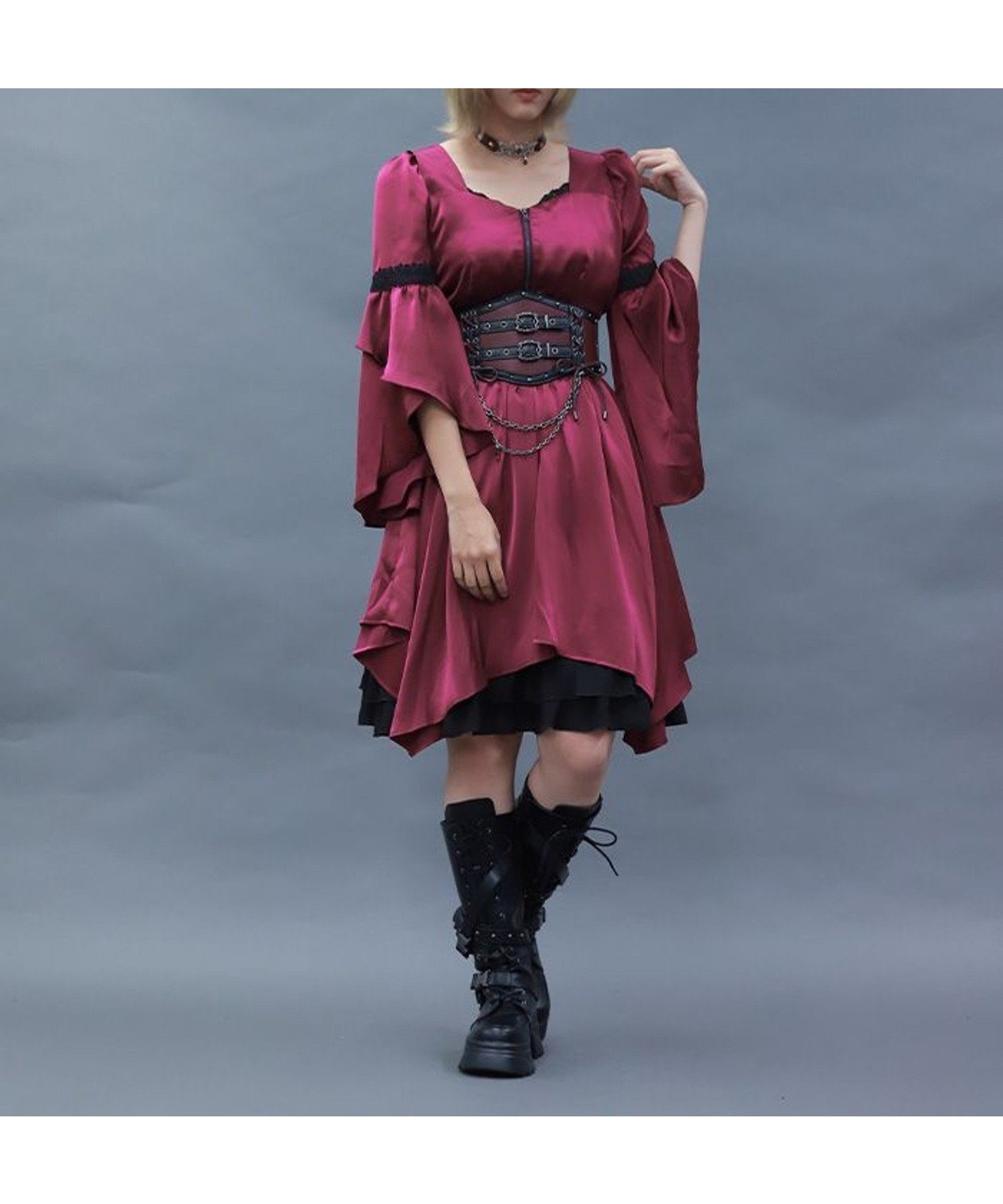 【アクシーズファム/axes femme】のフレアスリーブイレヘムワンピース インテリア・キッズ・メンズ・レディースファッション・服の通販 founy(ファニー)  ファッション Fashion レディースファッション Fashion for Women ワンピース Dresses おすすめ Recommended / Our Picks インナー Innerwear デコルテ Décolleté, Neckline フレア Flare, Flared ワイン|ID: prp329100004746386 ipo3291000000034313710