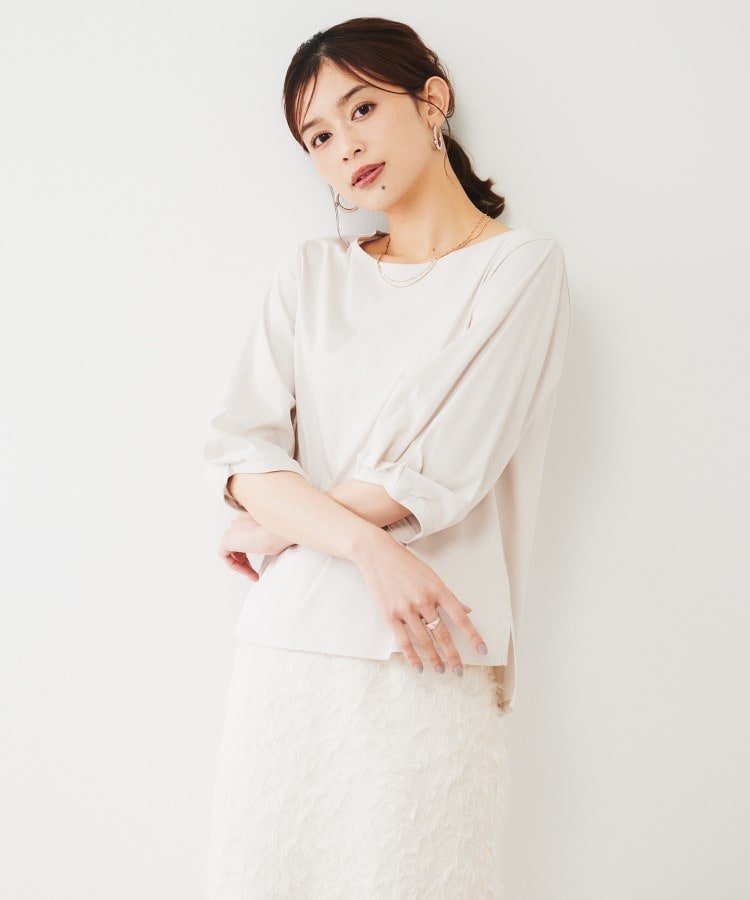 【アンタイトル/UNTITLED】の袖タックカットソー インテリア・キッズ・メンズ・レディースファッション・服の通販 founy(ファニー) 　ファッション　Fashion　レディースファッション　Fashion for Women　トップス・カットソー　Cut & Sew Tops　カットソー・ベーシックTシャツ　Cut-and-Sewn Tops / Stretch Tees & Basics　シルケット　Silket, Silky Cotton　エレガント 上品　Elegant　ライトグレー|ID: prp329100004746511 ipo3291000000034375146